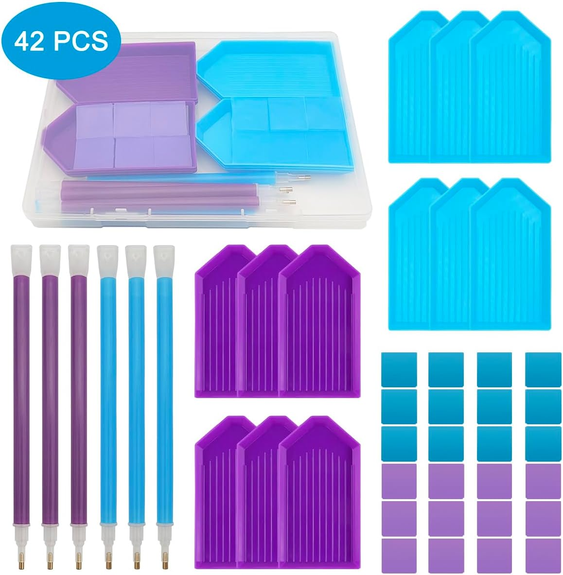 42 Pcs Diamond Art Accessories with Storage Box, Finegood Diamond Art Painting Tool Kits, 6 Diamond Art Pens, 12 Diamond Art Tray, 24 Glue Clay image number 4