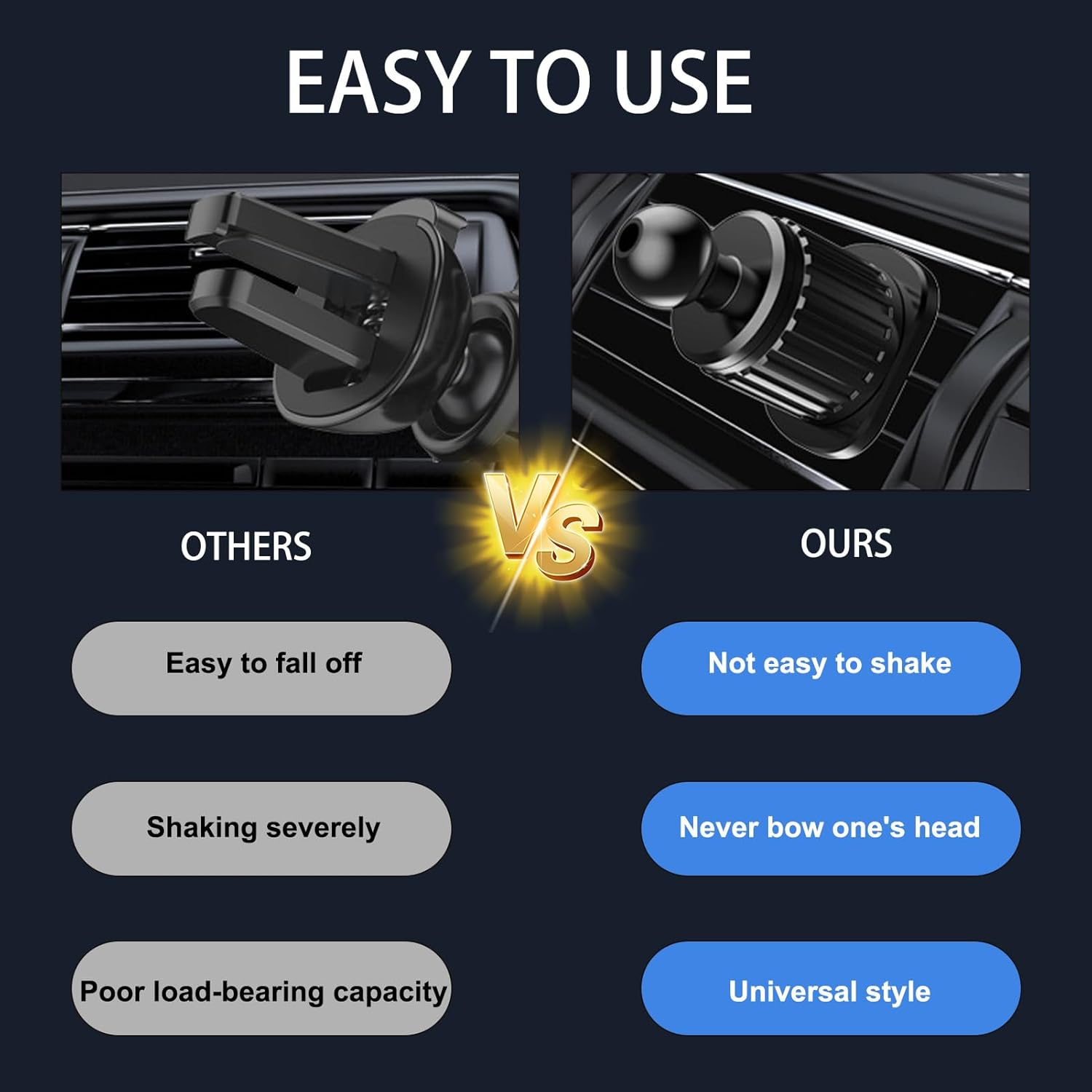 Car Phone Holder Mount,Car Phone Holder - Air Vent Mount with Upgraded Double Metal Hook, 360&deg; Adjustable Design, Compatible with Iphone, Samsung, Nokia and Smartphones image number 6