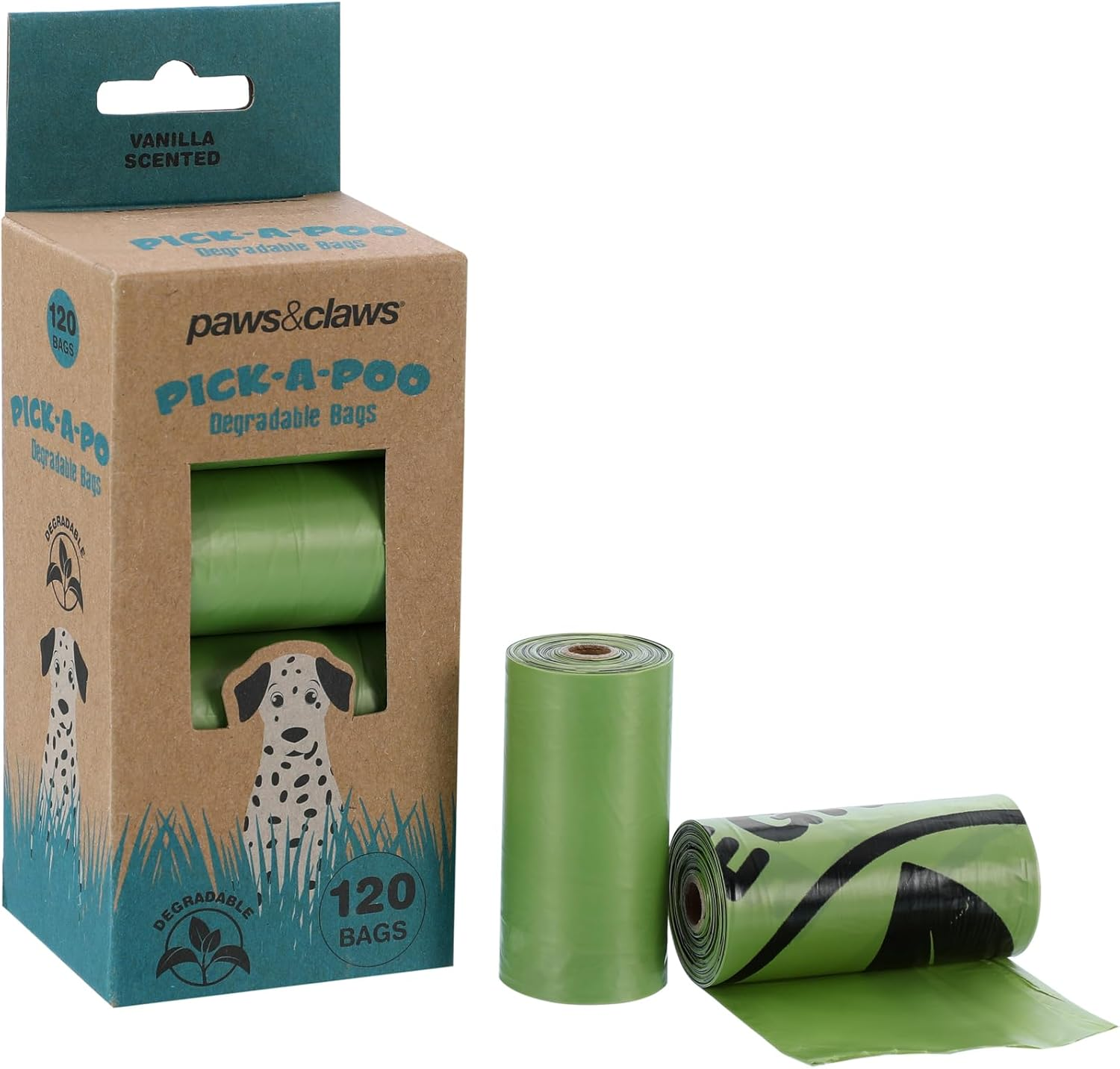 Paws & Claws Vanilla Scented Pick-A-Poo Degradable 8 Rolls Waste Bags, 22 X 32 Cm Size (Pack of 120)