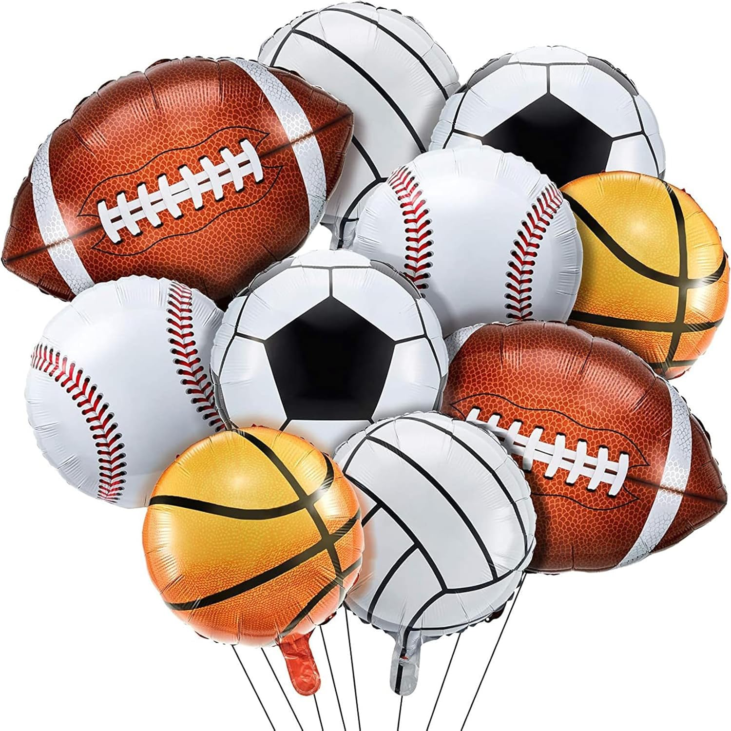 PEKGLOW 10 Pcs Sports Balloons Sports Party Decorations Soccer Balloons Baseball Balloons Basketball Balloon Rugby Volleyball Balloons Sports Mylar Balloon Foil Balloon for Sports Birthday Decorations