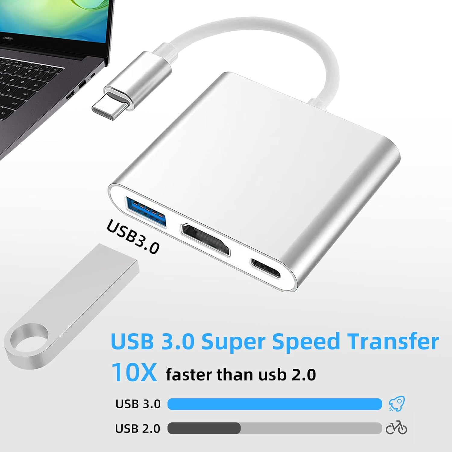 Taekooki 3-In-1 USB C HDMI Adapter, HDMI + USB 3.0 + USB-C Ports, USB C to HDMI Adapter, for TV Adapter, USB C to HDMI, Multiport Digital AV with 4K HDMI, USB-A 3.0, 3-In-1 Plug and Play HDMI USB C image number 3