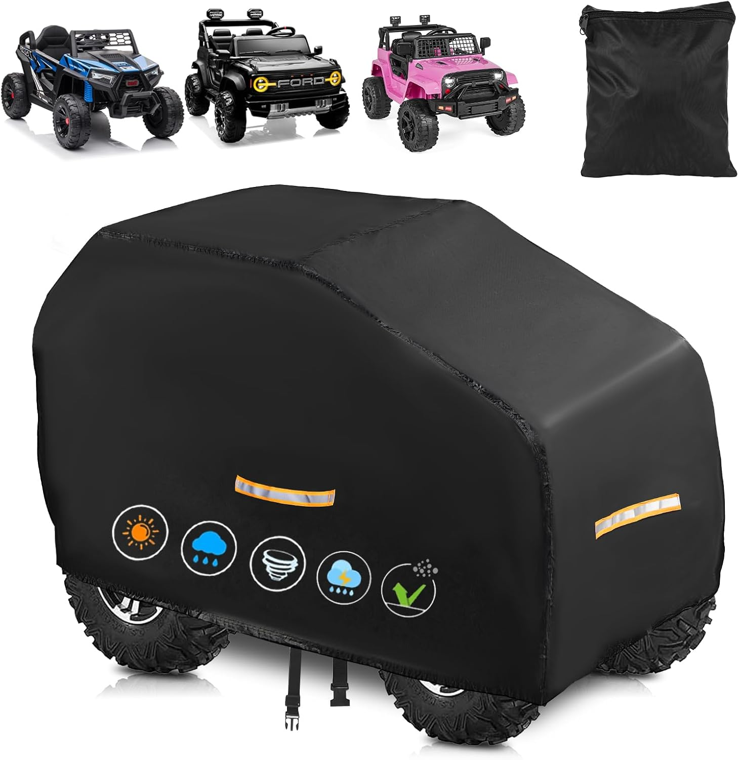 Large Kids Car Cover，Upgraded Power Wheels Covers Waterproof All Weather，Heavy Duty Kids Ride-On Car Cover with Nano Coating,Windproof Buckle and 3 Reflective Strips,Universal Kid Ride-On Accessories