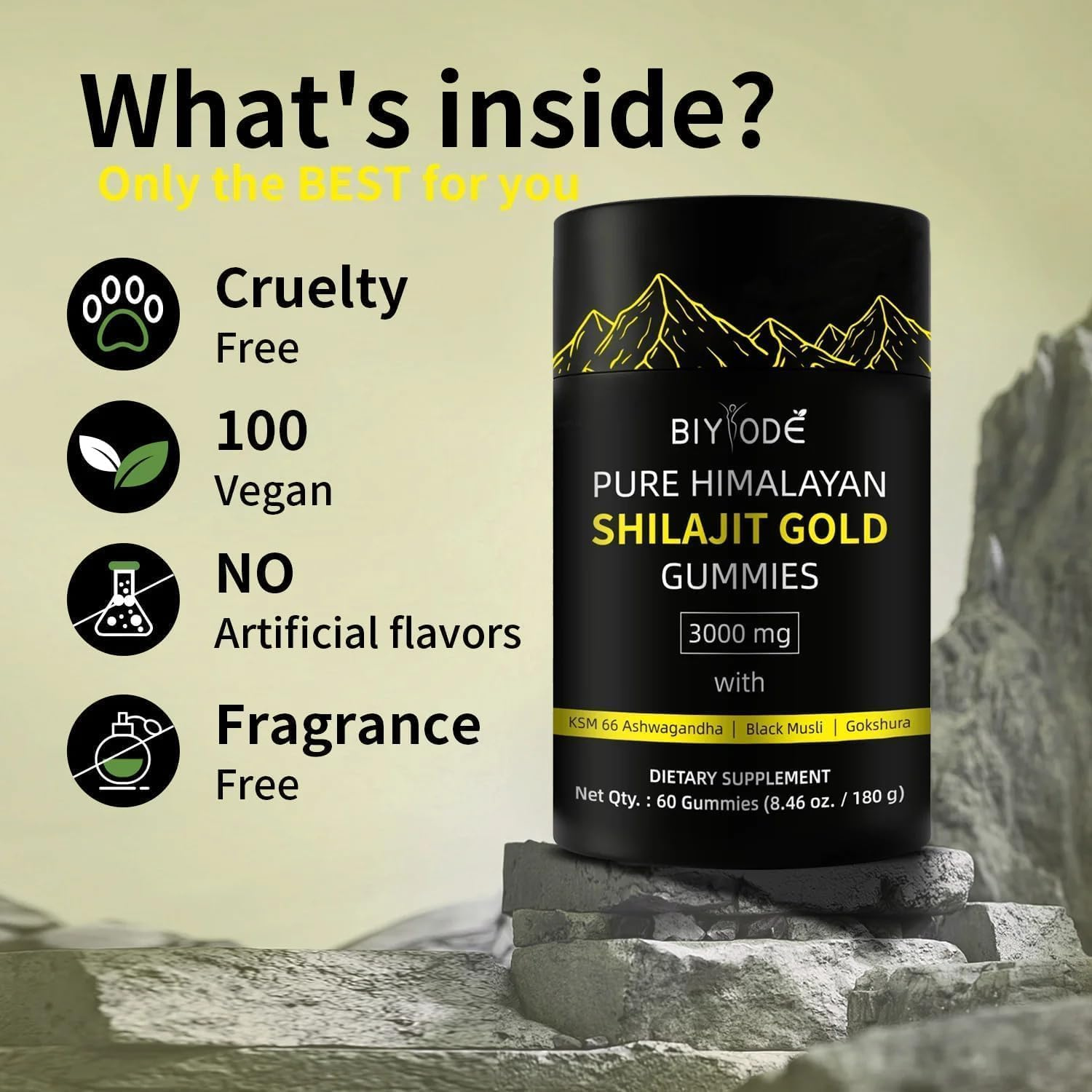 FIME Pure Himalayan Shilajit Gummies Gold - 60 Count - Lab Tested Shilajit Gummies for Men & Women - No Added Sugar, Non-Gmo - with Fulvic Acid & 85+ Trace Minerals - Boost Energy & Vitality image number 4