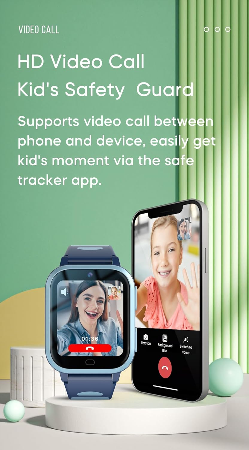 Kids 4G GPS Smart Watch Calling Whatsapp Line Facebook Worldwide Tracker Real-Time Tracking Phone Video Voice Message Chat SOS Alarm Geo-Fence Pedometer Anti-Lost for 3-15 Boys Girls Elderly Gift - Black image number 4