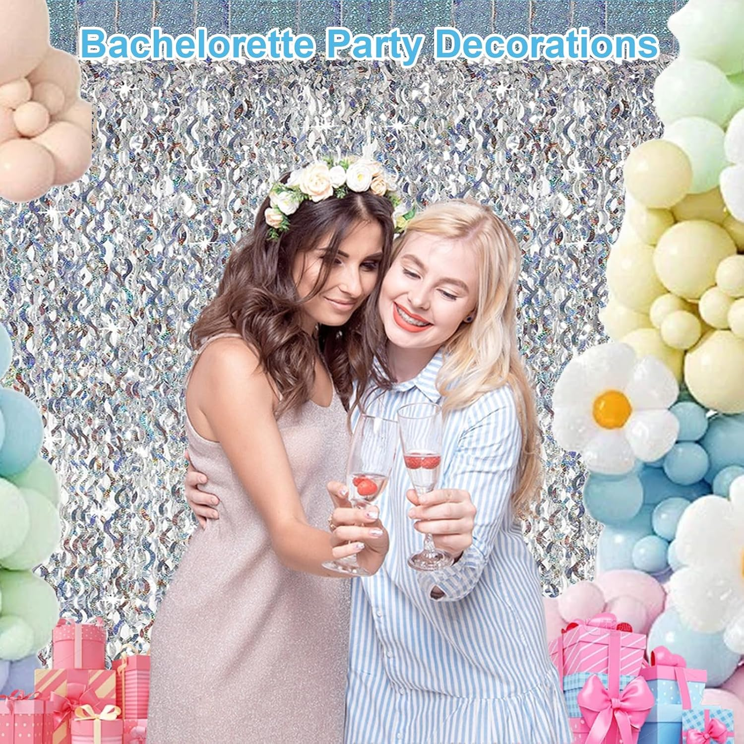 3 Pack PET Fringe Curtains Backdrop - 3.3X6.6Ft Metallic Tinsel Photo Booth Decor for Birthday, Wedding, Baby Shower, Graduation & Bachelorette Party Decorations (Silver)