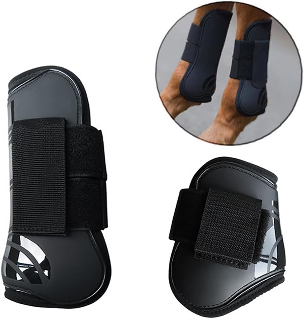 AIMALL Set of 4 Equestrian Horse Leg Protectors, Durable Dive Material with Velcro Straps, Enhanced Joint Protection, Blue, Size Large - Black image number 3