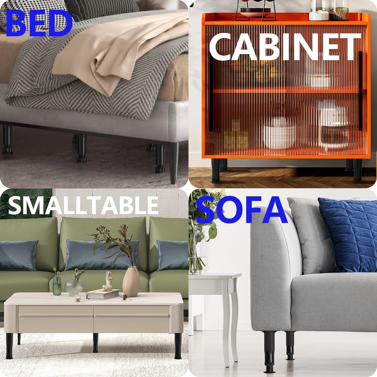 Adjustable Height Bed Legs Heavy Duty - 13.5-22 CM Frame Support Legs & Center Support for Mattress Foundation, Platform Base, Queen/King Size - Furniture Legs (4Pcs) image number 6