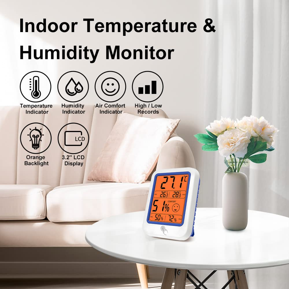KEWO Digital Hygrometer Indoor Thermometer Humidity Gauge with Large Backlit LCD Screen