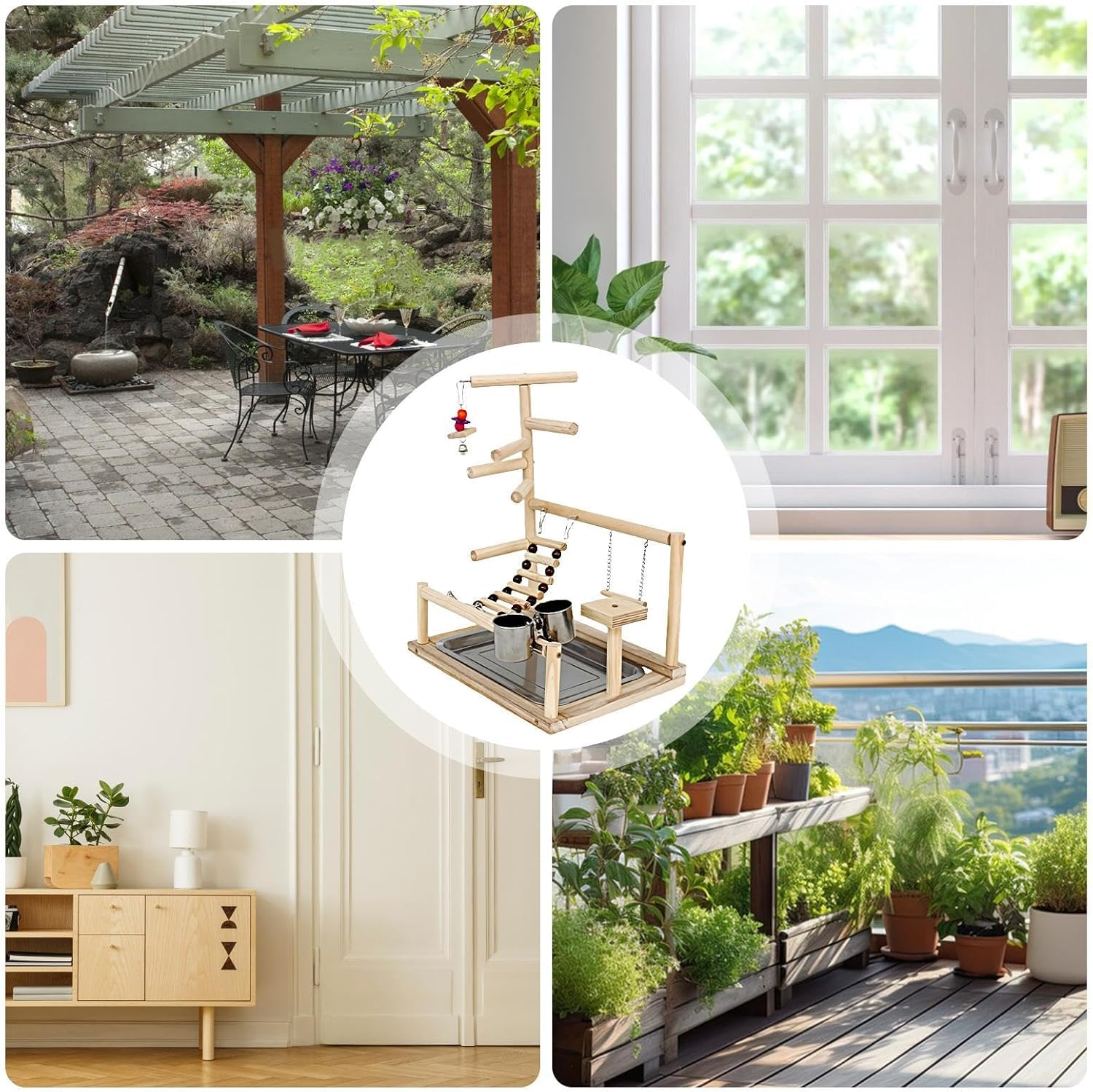 Parrot Perch Stand, Natural Wood Bird Toys, Playground Wood Perch, Bird Perches Stand, Bird Play Gym, Natural Bird Perch, Parrot Play Stand, Wooden Bird Perch, Bird Play Gym for Birds image number 1