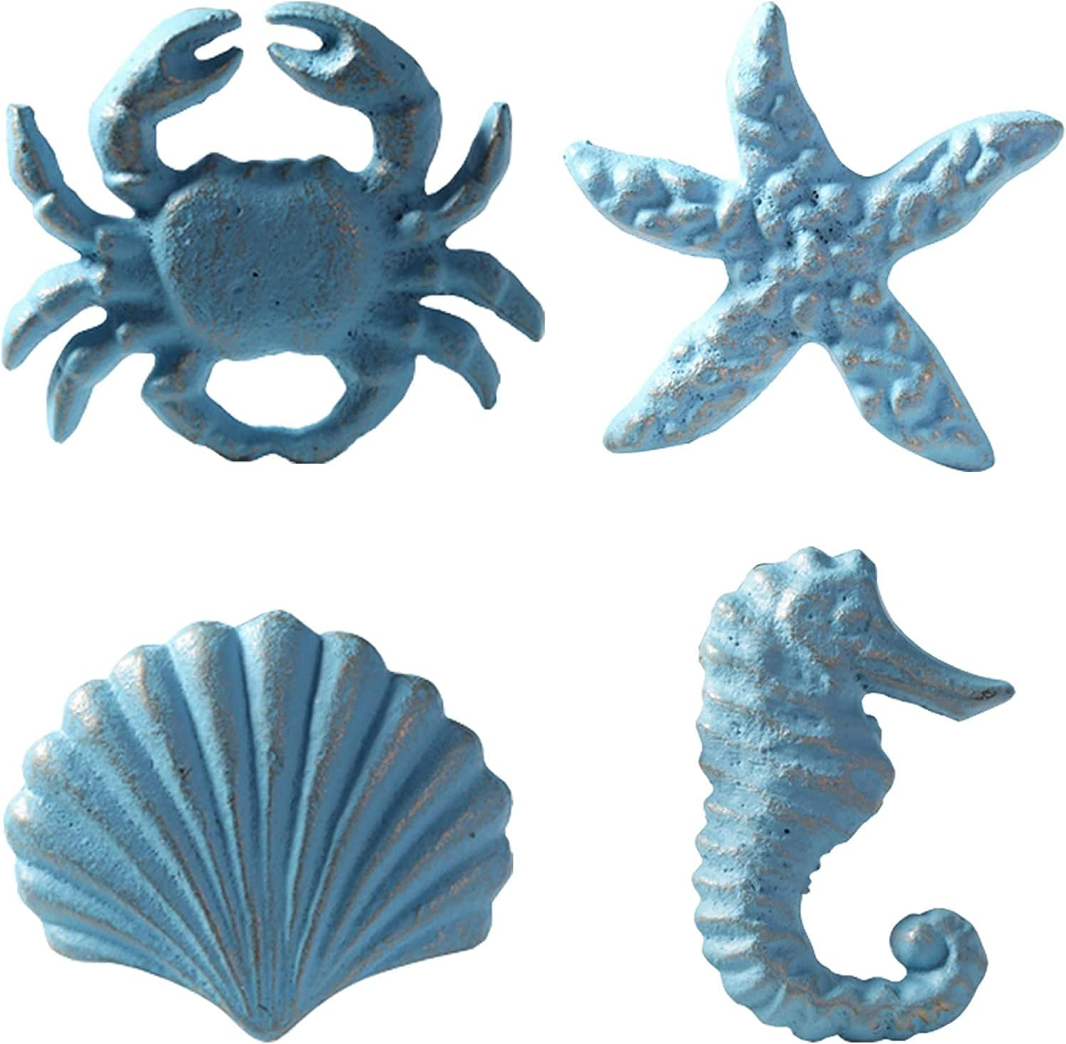 Mechwares-Retro Marine Style Cast Iron Drawer Handle-Kitchen Cabinet Wardrobe Closet Hardware-Pattern of Hippocampus|Starfish|Crab|Scallop(4, Blue) image number 1