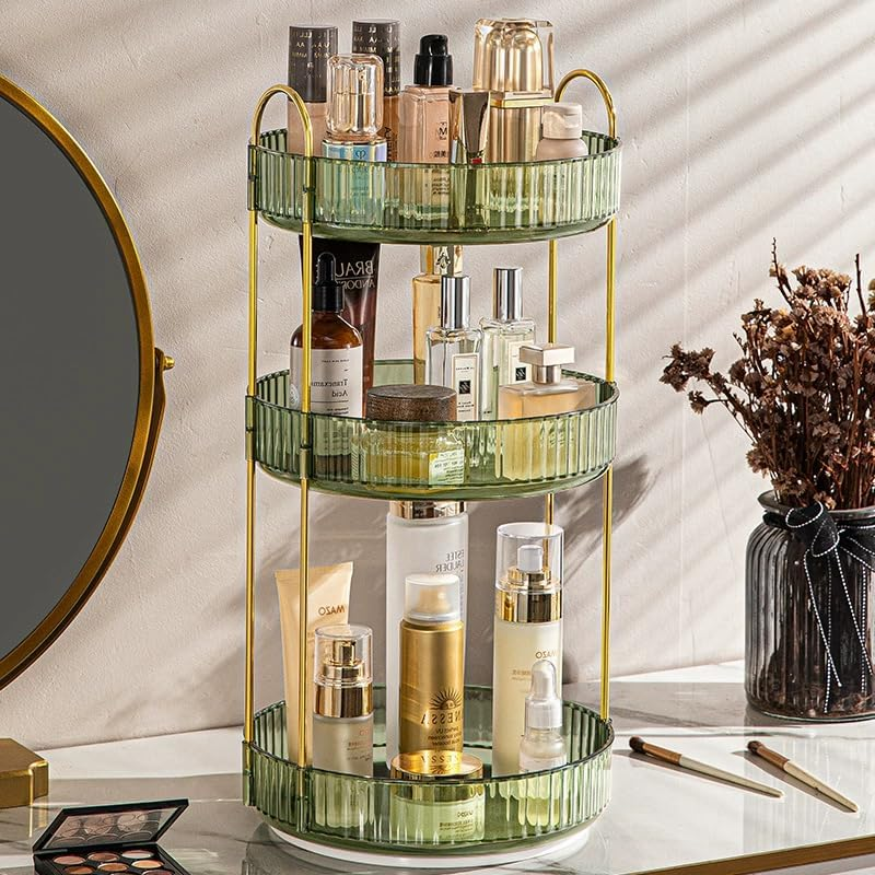 Makeup Organiser 360 Rotating,Spinning Skincare Cosmetic Organiser 3 Tier Large Beauty Spinny Make up Storage Organiser Shelf for Perfume, Jewellery, Brushes, Dresser, Vanity, Bedroom, Bathroom image number 2