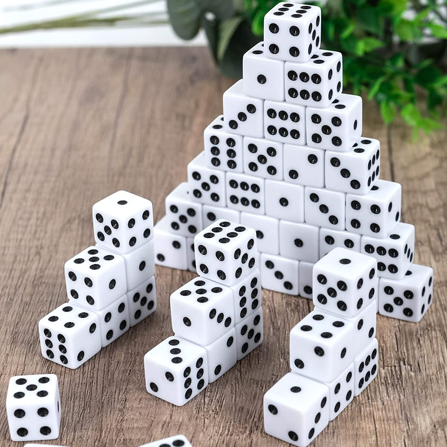 50 Pack 16MM White Dice - Six Sided Standard Opaque White Dice with Black Pips Dots for Board Games image number 5