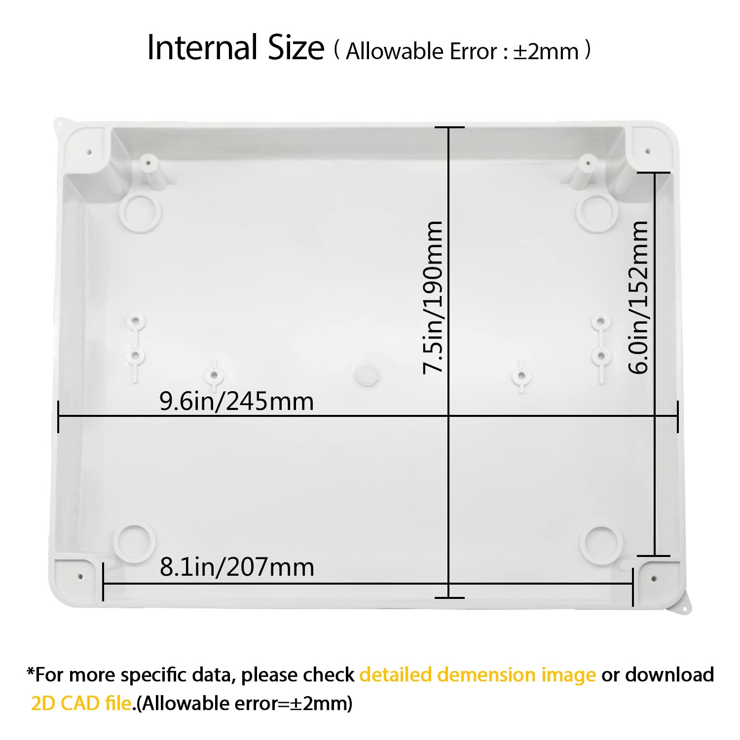 Lemotech Junction Box, Electrical Box IP65 Water Resistant Dustproof ABS Plastic Project Enclosure for Electronics White 10 X 7.9 X 3.1 Inch image number 5
