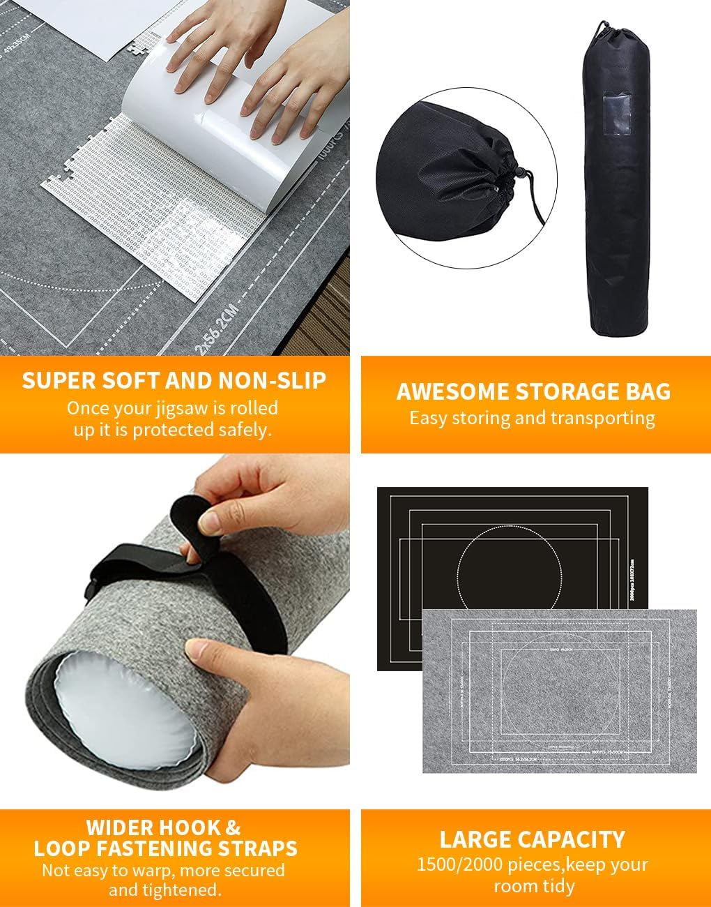 Vivva Jigsaw Puzzle Mat Roll Up,2000Pcs Portable Puzzle Board Puzzle Storage Puzzle Saver, Environmental Friendly Material (Black) image number 1