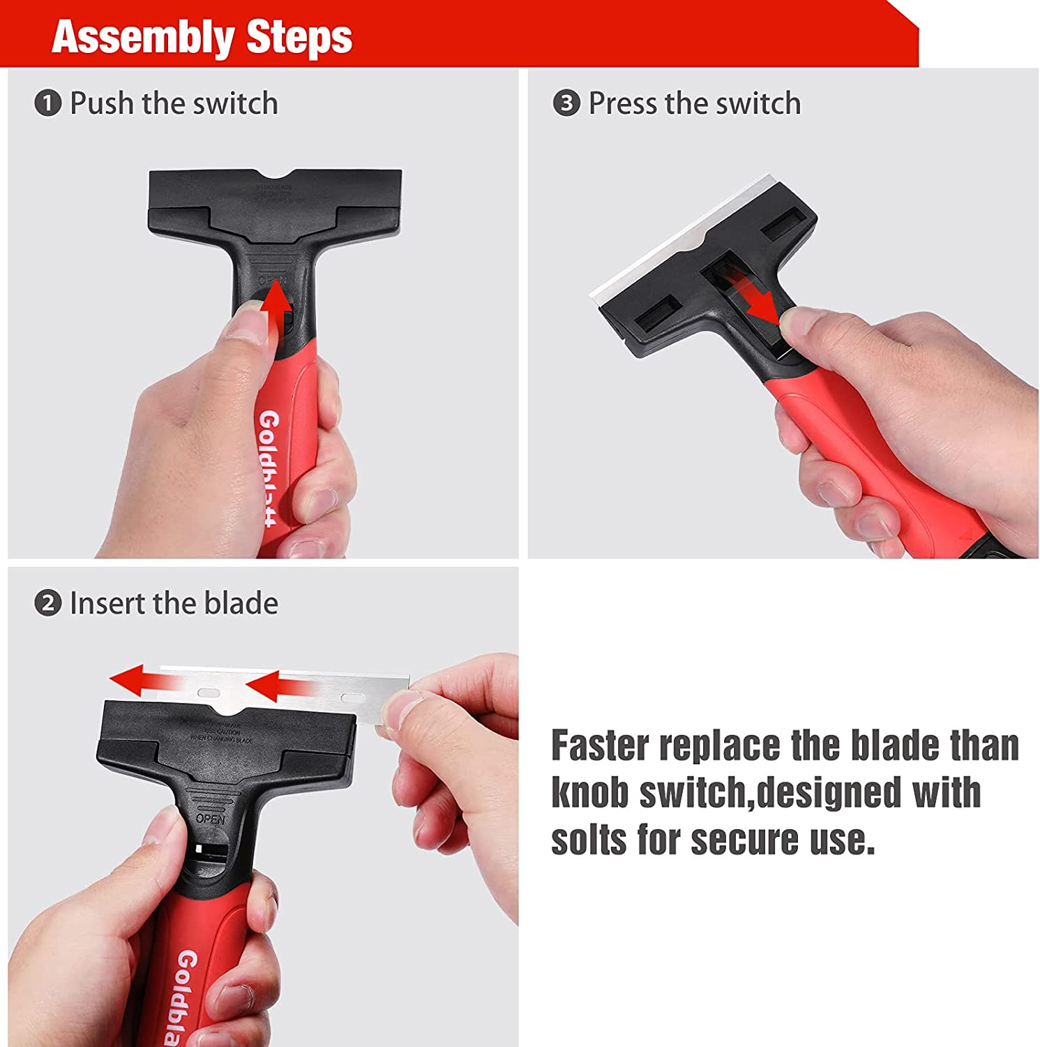 Goldblatt 2 Pieces Razor Blade Scraper with 20-Piece Blades, Razor Scraper Tool, Razor Holder for Cleaning Glass Cooktop, Window, Decals, Stickers, Labels, Caulk, Adhesive, Paint Glue Removal image number 3