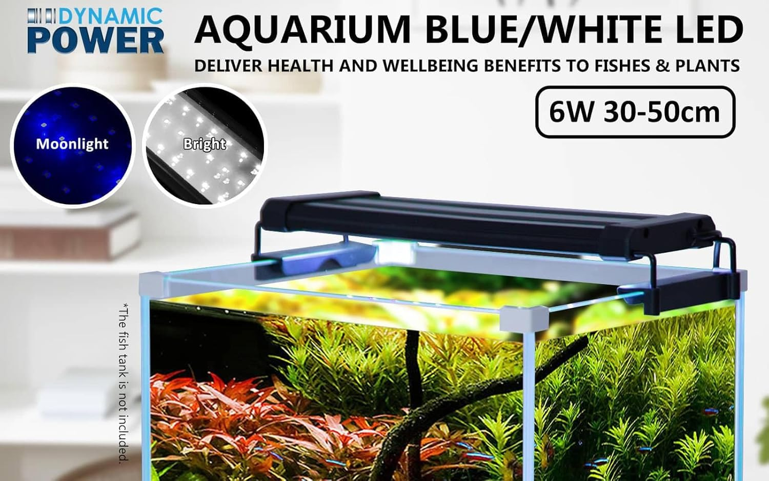Dynamic Power 6W Aquarium Blue White LED Light for Tank 30-50Cm