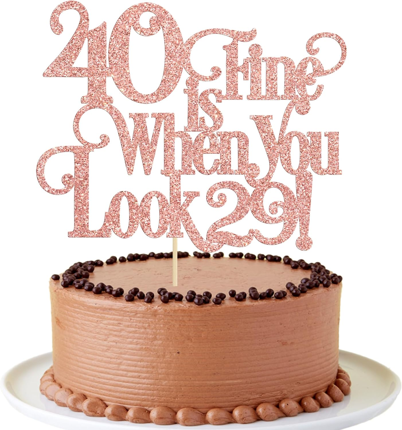 Ephlyn 1Pc 40 Is Fine When You Look 29 Cake Topper Glitter Funny 40Th Birthday 40 and Fabulous Cake Topper Decorations for Happy 40Th Birthday Party Decoration Supplies Rose Gold - Blue image number 3