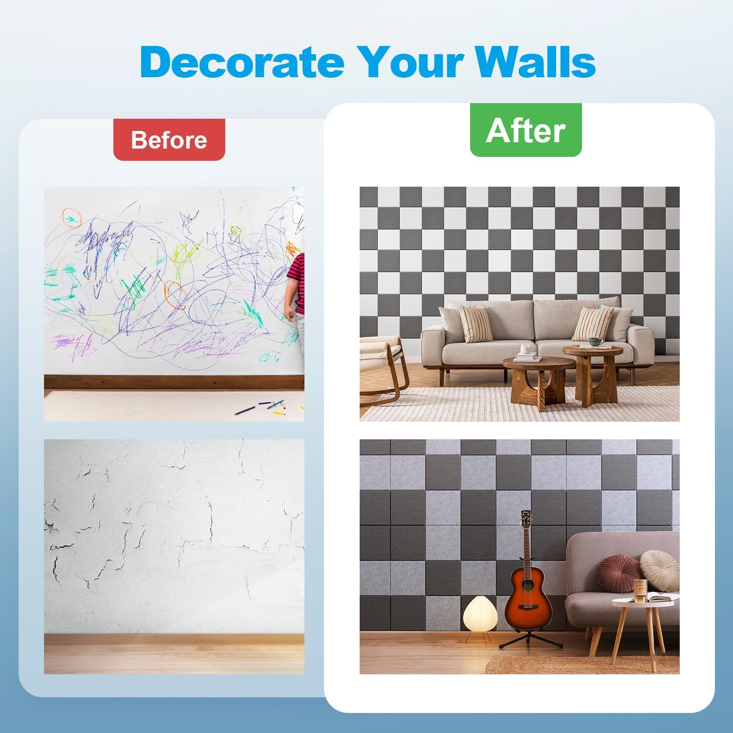 12 Pack Set Acoustic Absorption Panel, 30 X 30 X 0.9Cm Acoustic Soundproofing Insulation Panel Beveled Edge Tiles, Great for Wall Decoration and Acoustic Treatment While image number 2