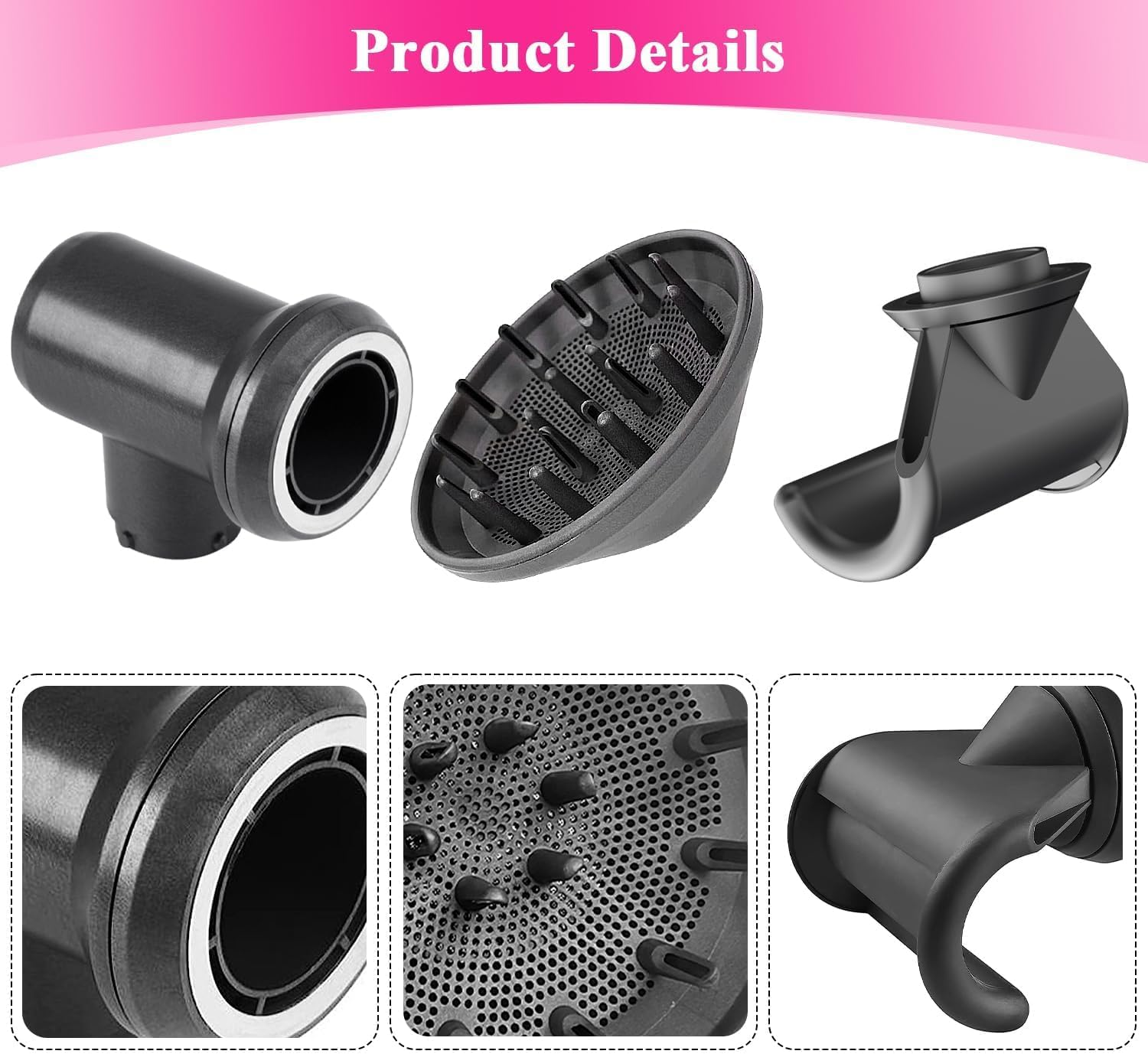 3 PCS Universal Attachment for Dyson Hair Dryer, Professional Styling Tool for Dyson Airwrap Styler HS01 HD08, Contains Adapter, Hair Dryer Diffuser Nozzle and Anti-Flying Nozzle image number 5
