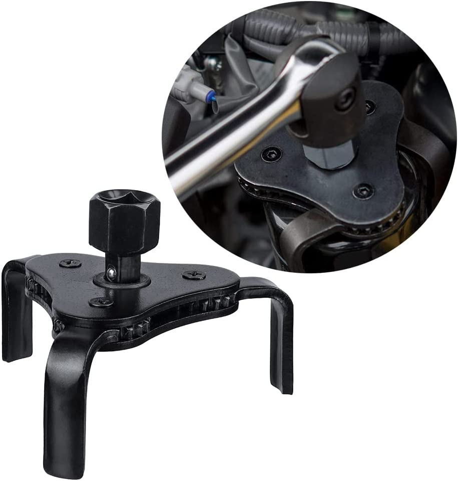 Yakamoz Adjustable 3 Jaw Oil Filter Wrench,Two Way Universal Adjustable Oil Filter Wrench with 1/2'' Adapter 3/8'' Square Drive Socket from 2.1 Inch to 4.2 Inch for Removing Motorcycles Cars Trucks image number 3