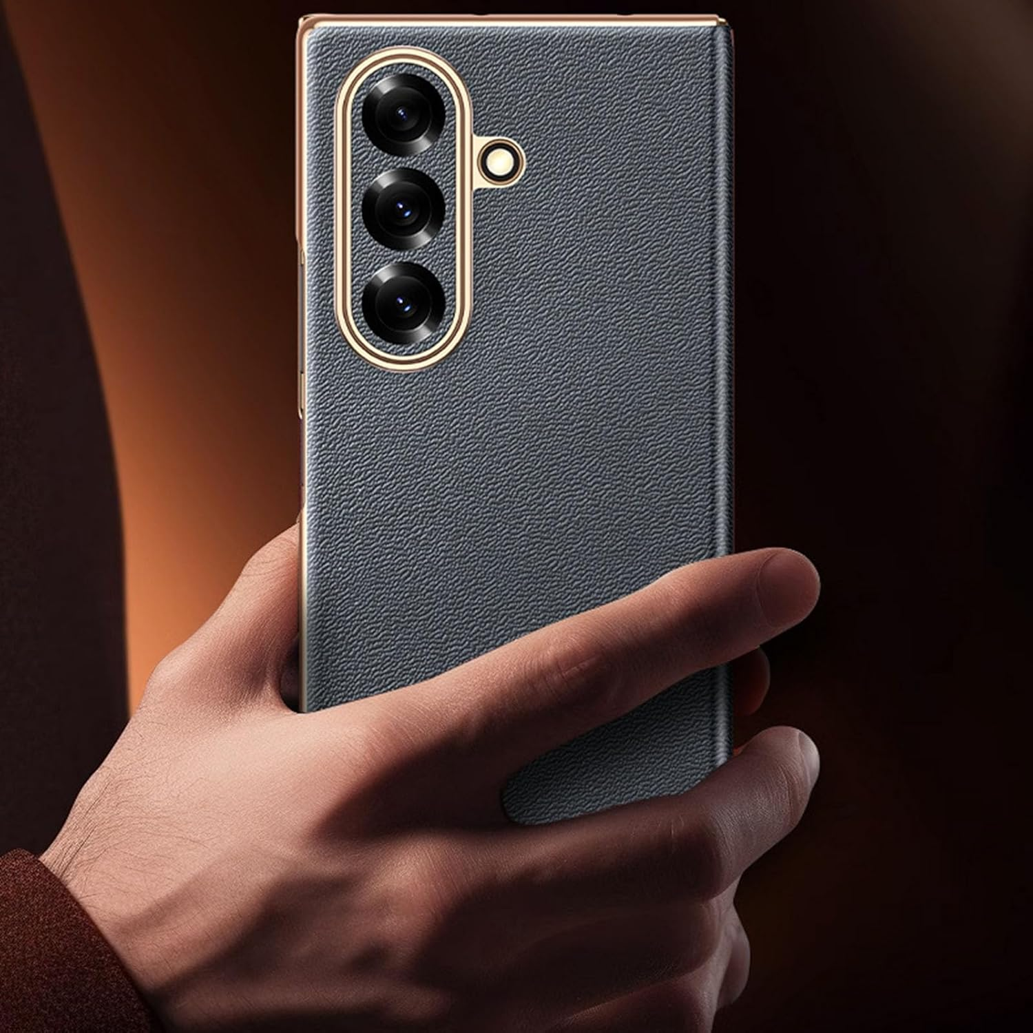 Jarttarn Galvanize Case for Galaxy Z Fold 7 2025, Classic Genuine Leather Flip up Business Full Protection Cover Slim Bumper Case for Z Fold7 (Black) image number 3