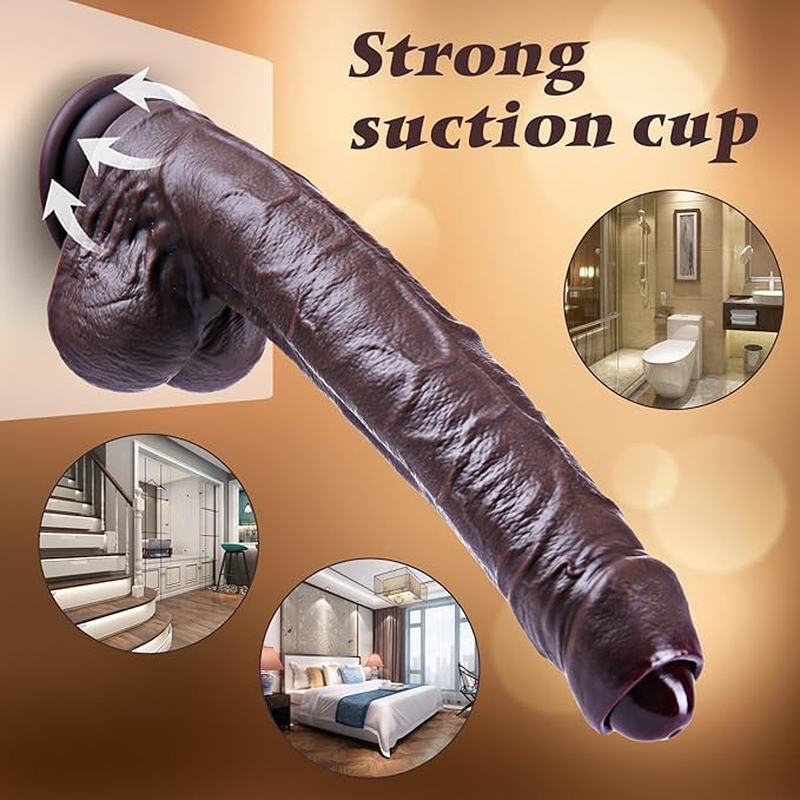10.6 Inches Huge Black Dildo, Uncut Foreskin Uncircumcised BBC Dildo Long Realistic, Big Thick Anal Silicone Penis, Large Penis Sex Toy for Women image number 2