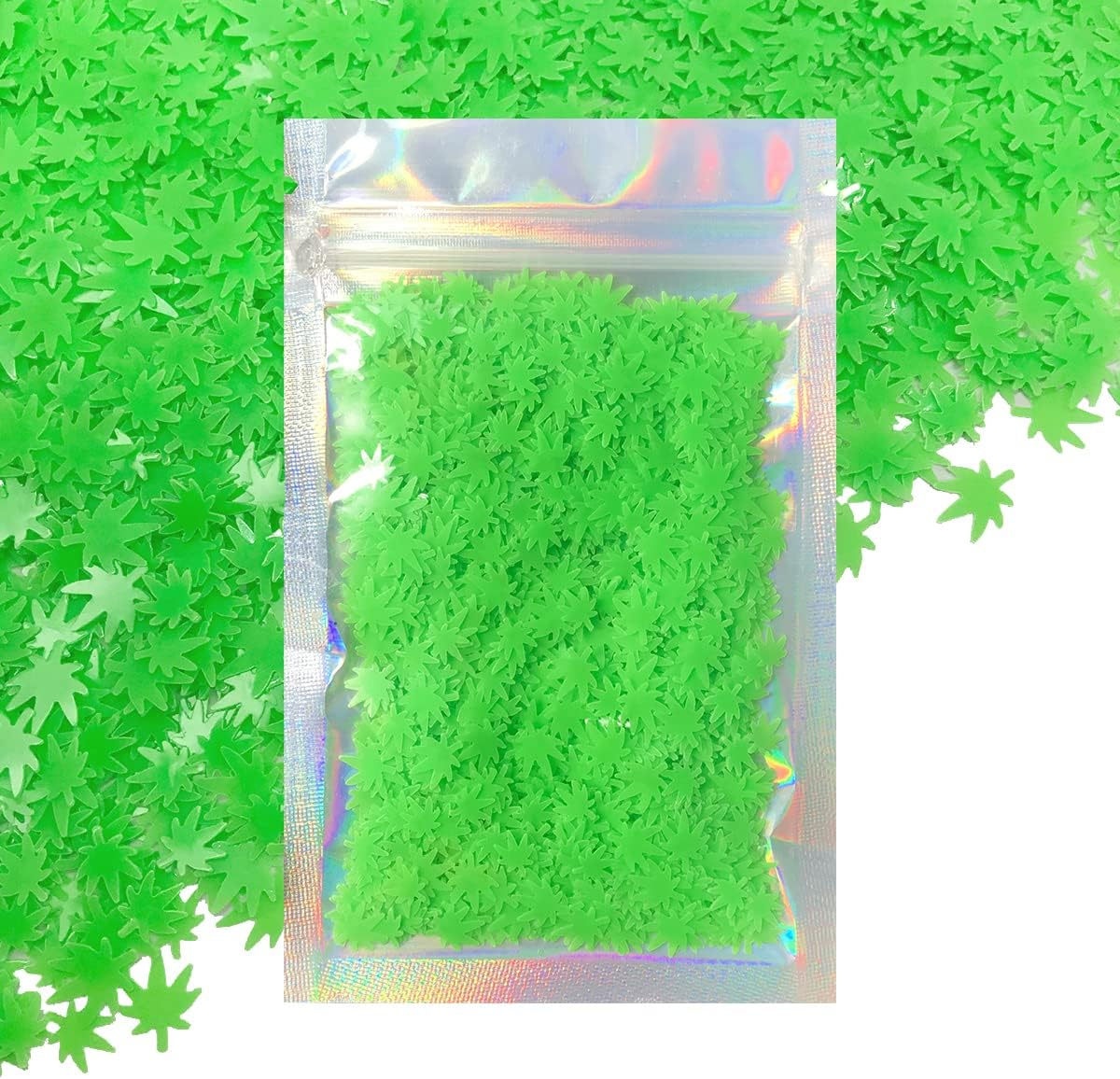 Glow in the Dark Leaf Glitter - Solvent Resistant & Cosmetic Grade - Festival Rave Makeup Face Body Nails Resin Arts & Crafts, Tumblers, Bath Bombs, Resin - Weed Pot Marijuana Leaf - Black image number 3