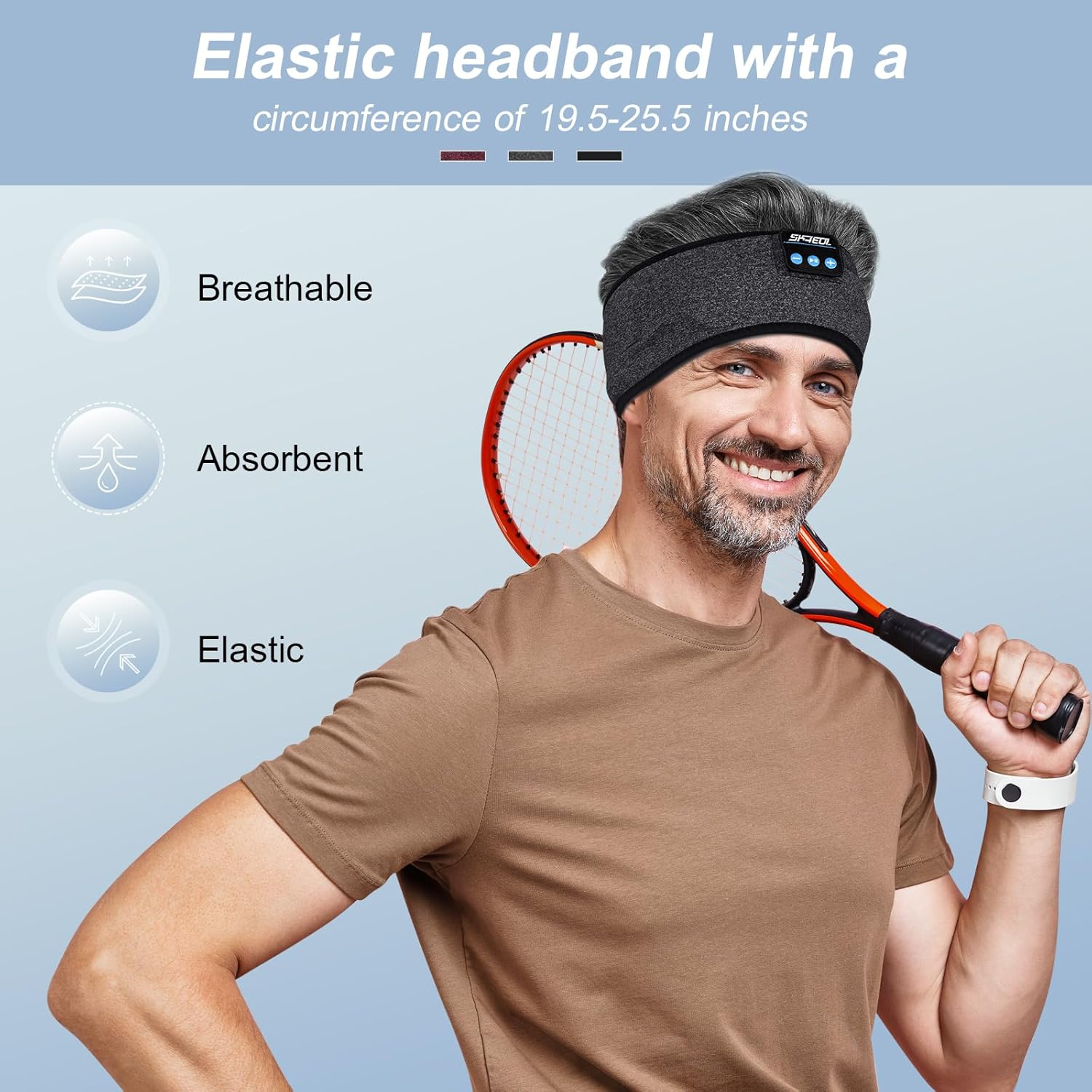 Sleep Headband Headphones, Ultra-Comfortable Sport Headband - Wireless Music & Hands-Free Calls for Sports, Yoga, and Sleep - HD Sound, 12-Hour Battery, Soft & Washable Fabric (Gray) - Gray image number 4