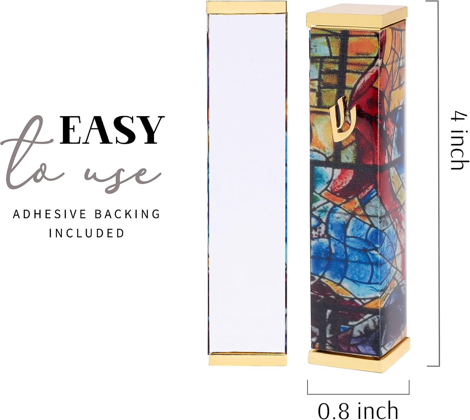 SURI Mezuzah for Door with Printed Scroll inside | 4" Modern Mezuzah Case with Yellow Chagall Design, 24K Gold-Plated Aluminum | Jewish Gift from Israel, Includes Adhesive - Blue  Gold image number 2