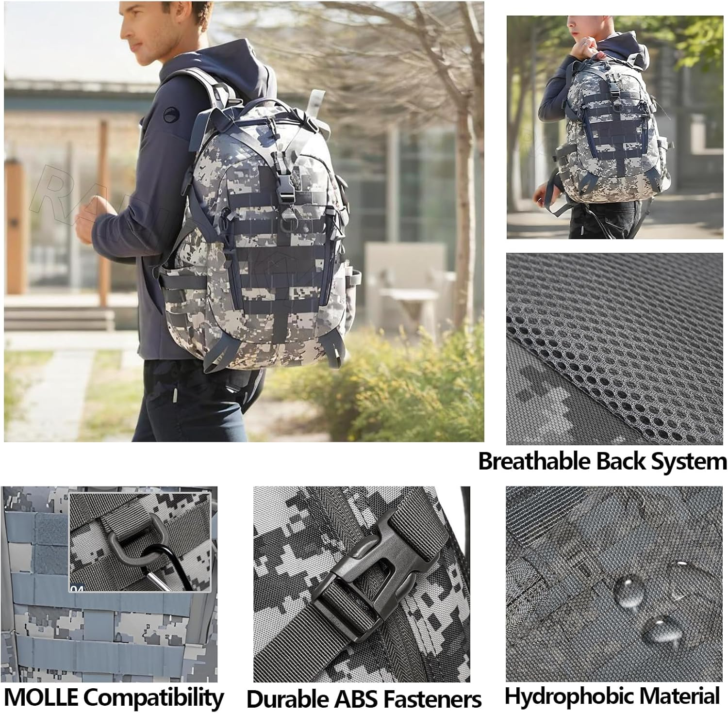 RAPIDSKY 38L Tactical Backpack, Waterproof Hiking Assault Pack with MOLLE System & Multi-Compartment Daypack for Cycling, Camping, Outdoor Adventures image number 2