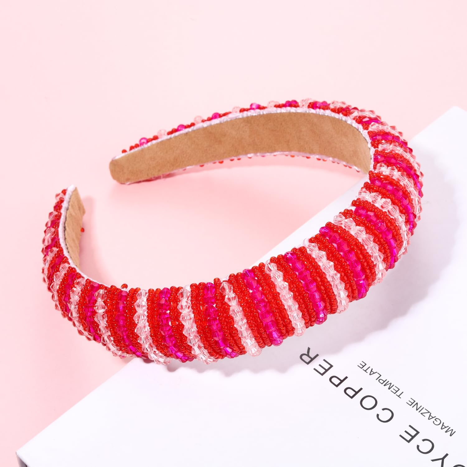 NVENF Valentine'S Day Headbands Crystal Rhinestone Padded Headbands for Women Beaded Crystal Embellished Velvet Headband Valentine'S Day Hair Accessory Gifts (Valentine'S 1) - Fall Color image number 3