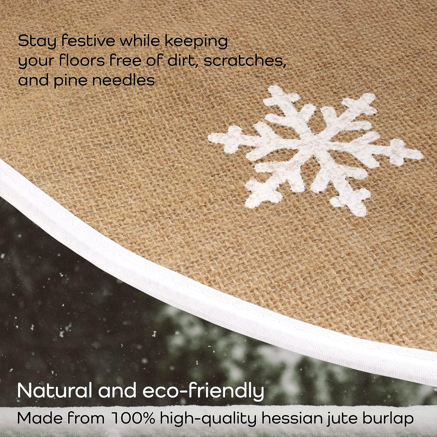 Bamboomn 31" round Christmas Tree Skirt Floor Base Cover Decoration Holiday Collection Jute Burlap, Snowflake Edition 1 Piece image number 1