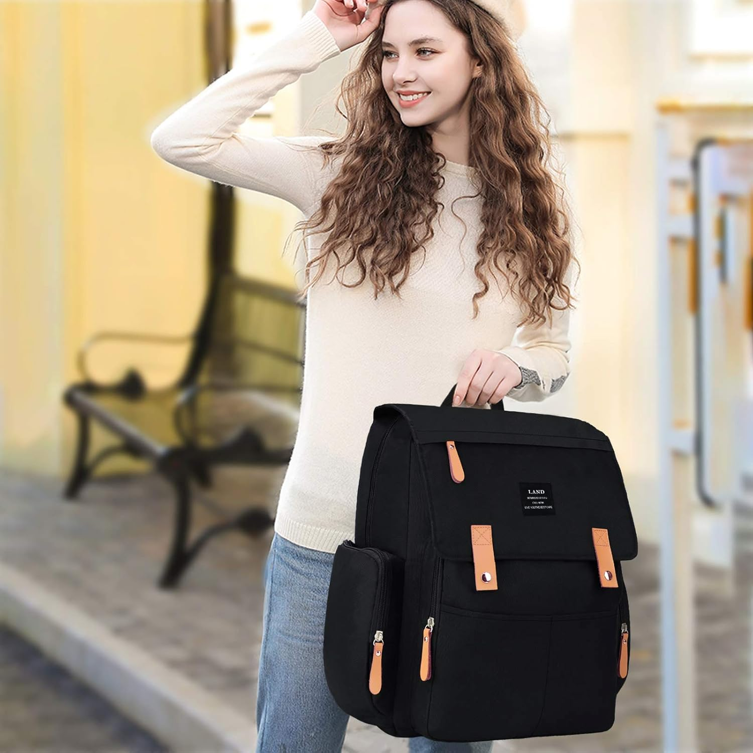 Land Backpack Diaper Bag for Mom/Dad, Baby Care Nappy Bag for Boys/Girls, Waterproof Travel Knapsack, Changing Pad (Pure Black) image number 1