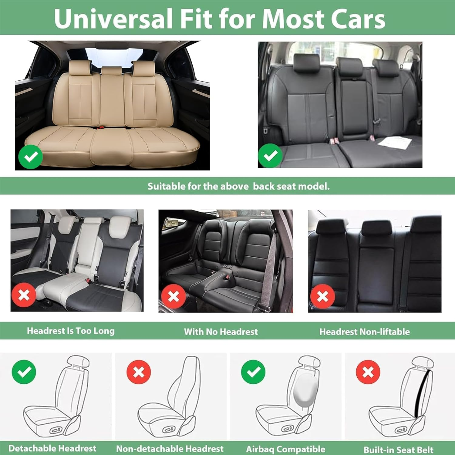 HOMOSTARRY Car Seat Covers, Nappa Leather Car Seat Covers, Waterproof Automotive Seat Covers with Airbag Compatible, Universal Car Seat Protector Fit for Most SUV Sedans Trucks (Beige, Full) image number 6