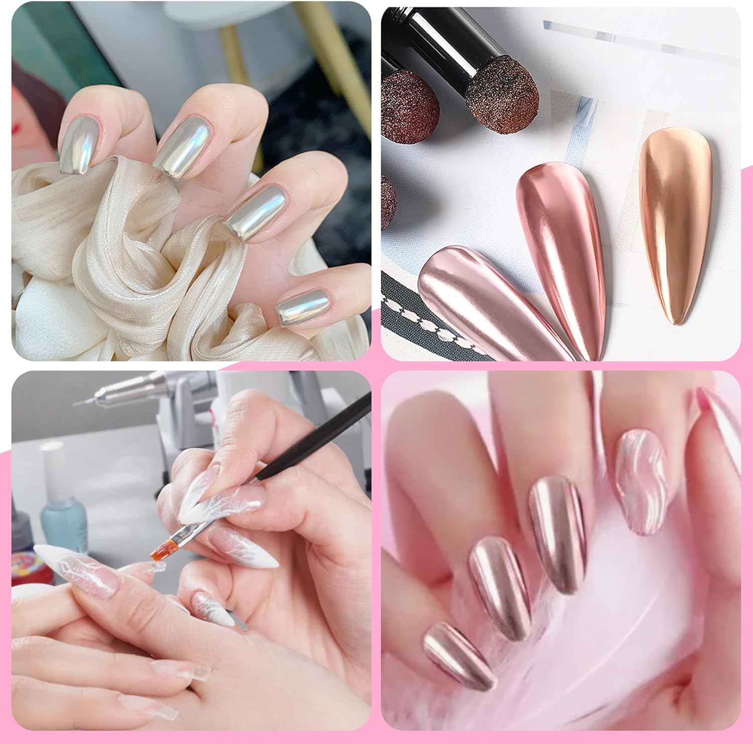 6 Pcs Chrome Nail Powder,Metallic Holo Nail Chrome Powder,Ose Gold Chrome Nail Powder Metal Nail Art Powder for Decorative Furniture,Phone Cases,Glasses Frames,Nails DIY and Other Art image number 6