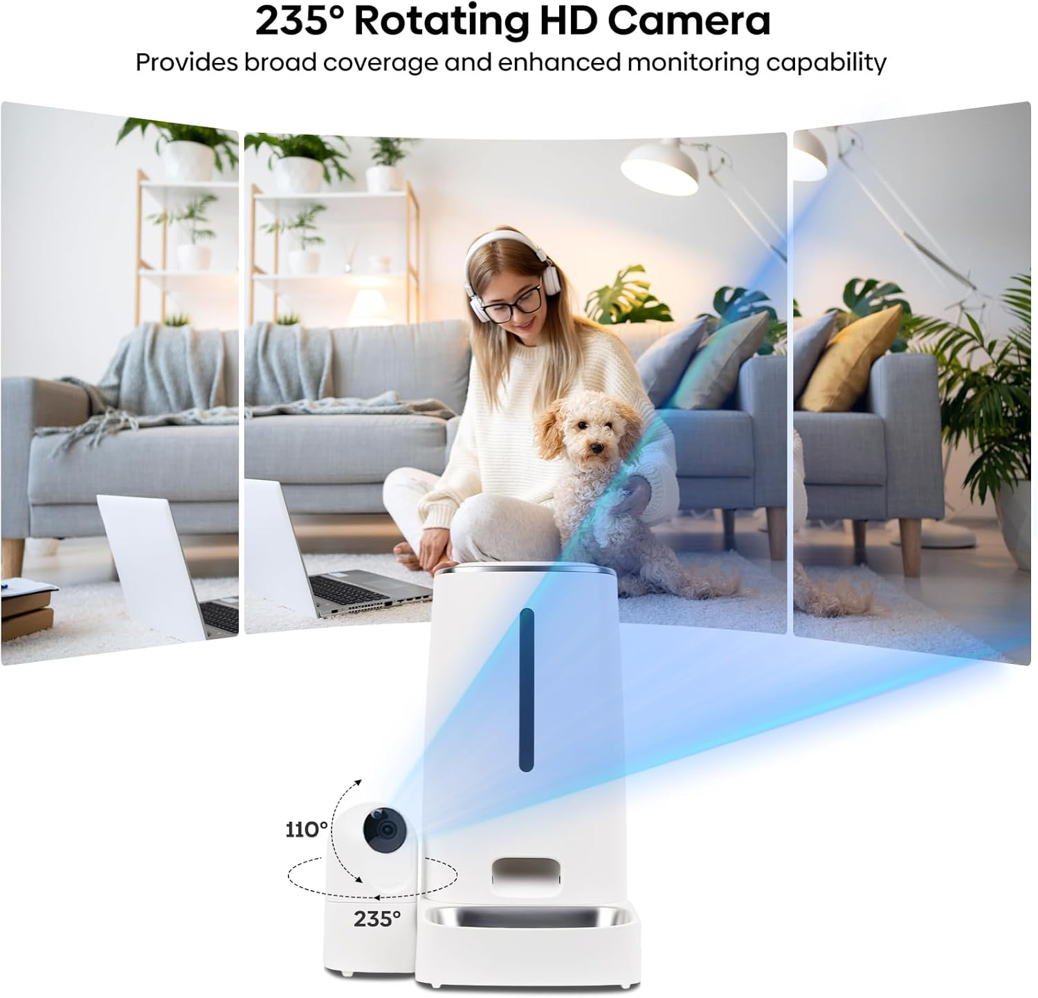 Advwin Automatic Cat Feeder with Rotating Camera, 1080P HD Video with Night Vision, 5G Wifi APP Pet Feeder for Cat & Small Dog, 2-Way Audio & Meal Call Pet Food Dispenser with Motion Detection