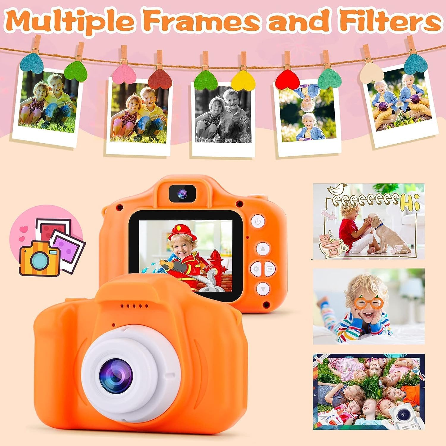 Seckton Kids Selfie Camera, Christmas Birthday Gifts for Girls&Boys Age 3-9, HD Digital Video Cameras for Toddler, Portable Toy for 3 4 5 6 7 8 Year Old Girls&Boys with 32GB SD Card (Orange-Yellow) image number 3