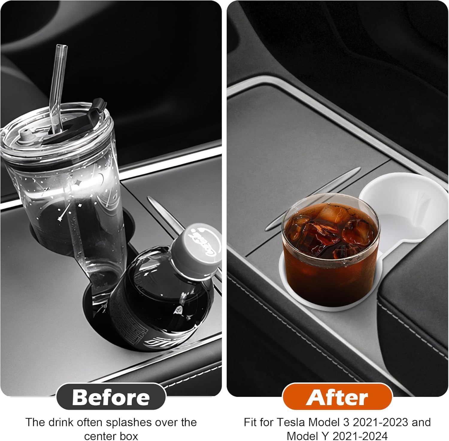 Frani Center Console Cup Holder Designed for Tesla Model 3 2021-2023 Model Y 2021-2024,Tesla Interior Center Console Accessories White - Blue image number 7