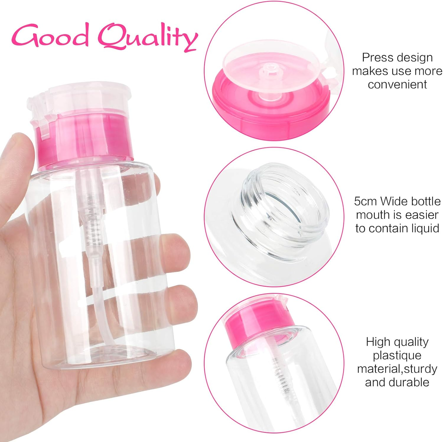 6 PCS Nail Polish Remover Pump Bottle Dispenser 180ML Push down Acetone Dispenser Pump Leak-Proof Empty Pump Dispenser Bottles for Nail Polish Makeup Remover image number 4