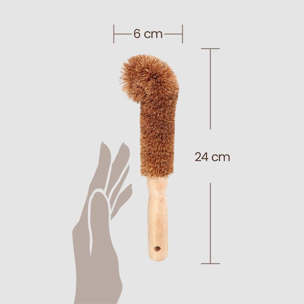 Eco Basics Natural plus Cup & Mug Brush &ndash; Ethically Handmade by Female Artisan, Natural Rubber Wood & Coconut Fibers, Plastic-Free, 24X6 Cm, Eco-Friendly Cleaning for Cups & Mugs image number 3