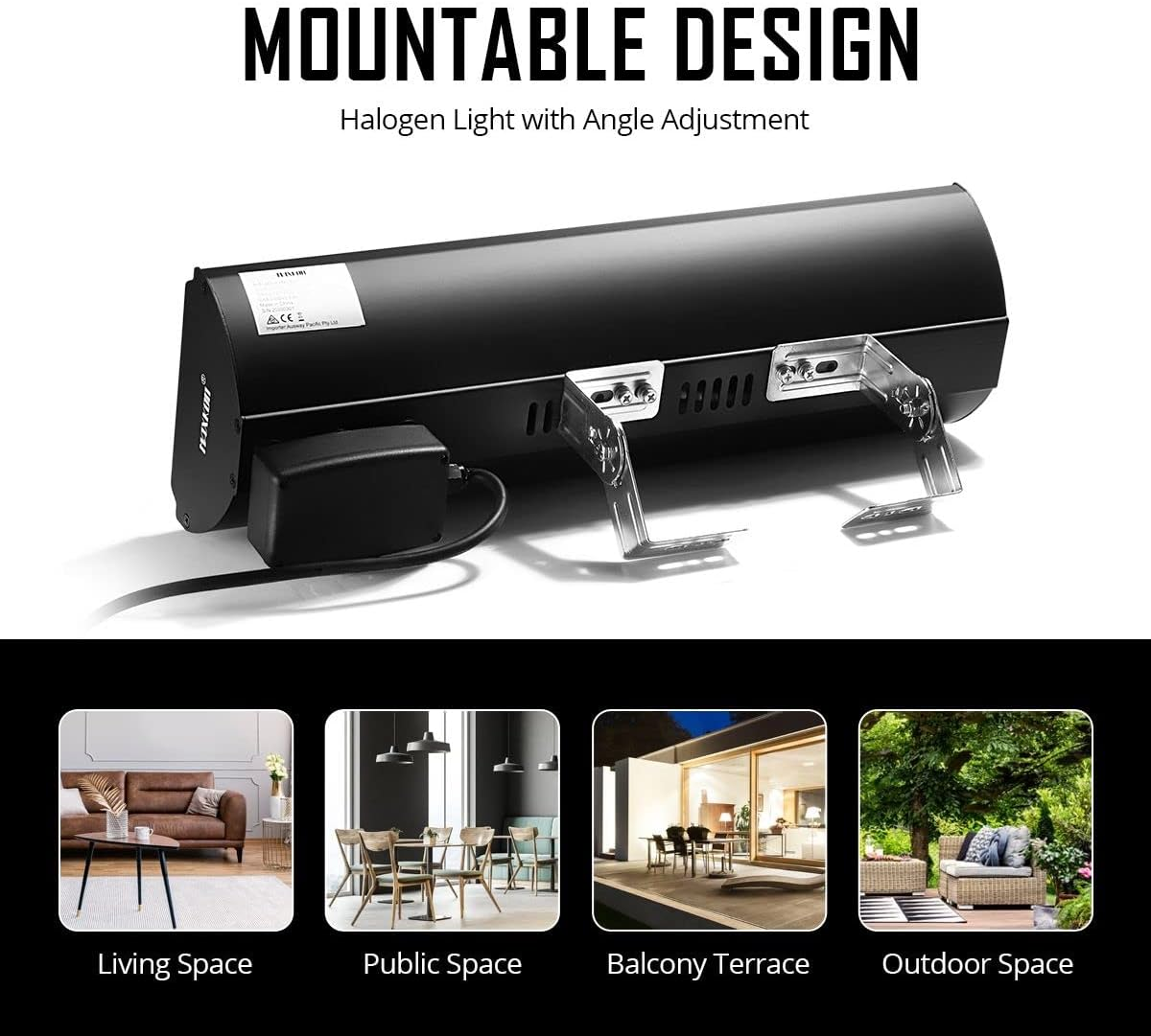 Maxkon Electric Infrared Heater 2000W Outdoor Patio Halogen Heater Freestanding Wall Mount Ceiling