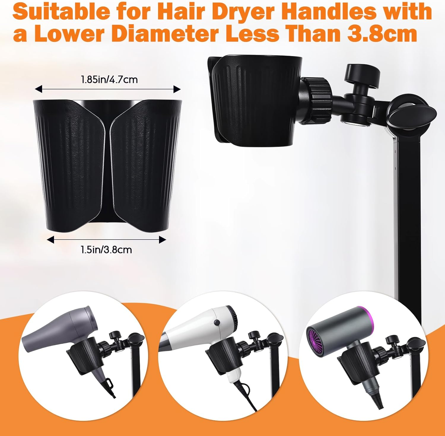 Hair Dryer Clamp Stand - Multi Angle Adjustable Stand, Multifunctional Stand, Carbon Alloy Arm, Plastic Base Mount, Allow You to Dry Hair Hand Freely image number 3