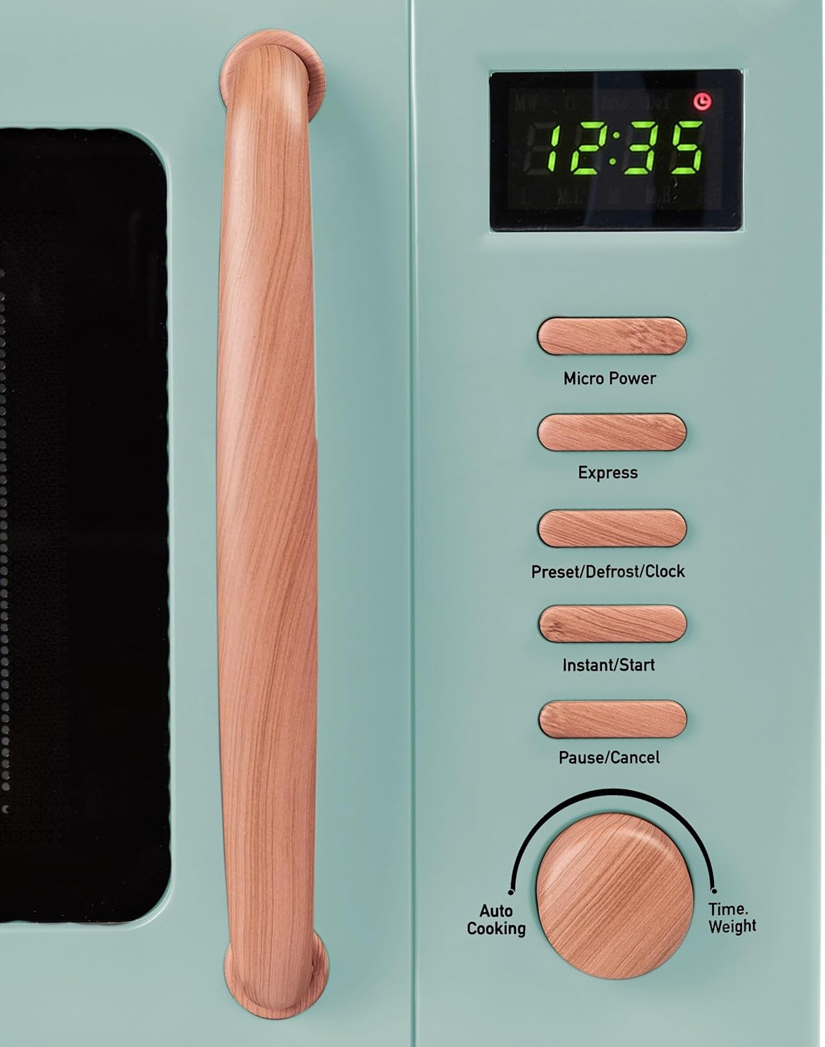 Haden Dorchester Green Microwave Oven - 20L 800W Microwave, Digital Controls, 5 Power Levels - Ideal Countertop Microwave with Wood Effect Finish, Small Kitchen Space image number 5