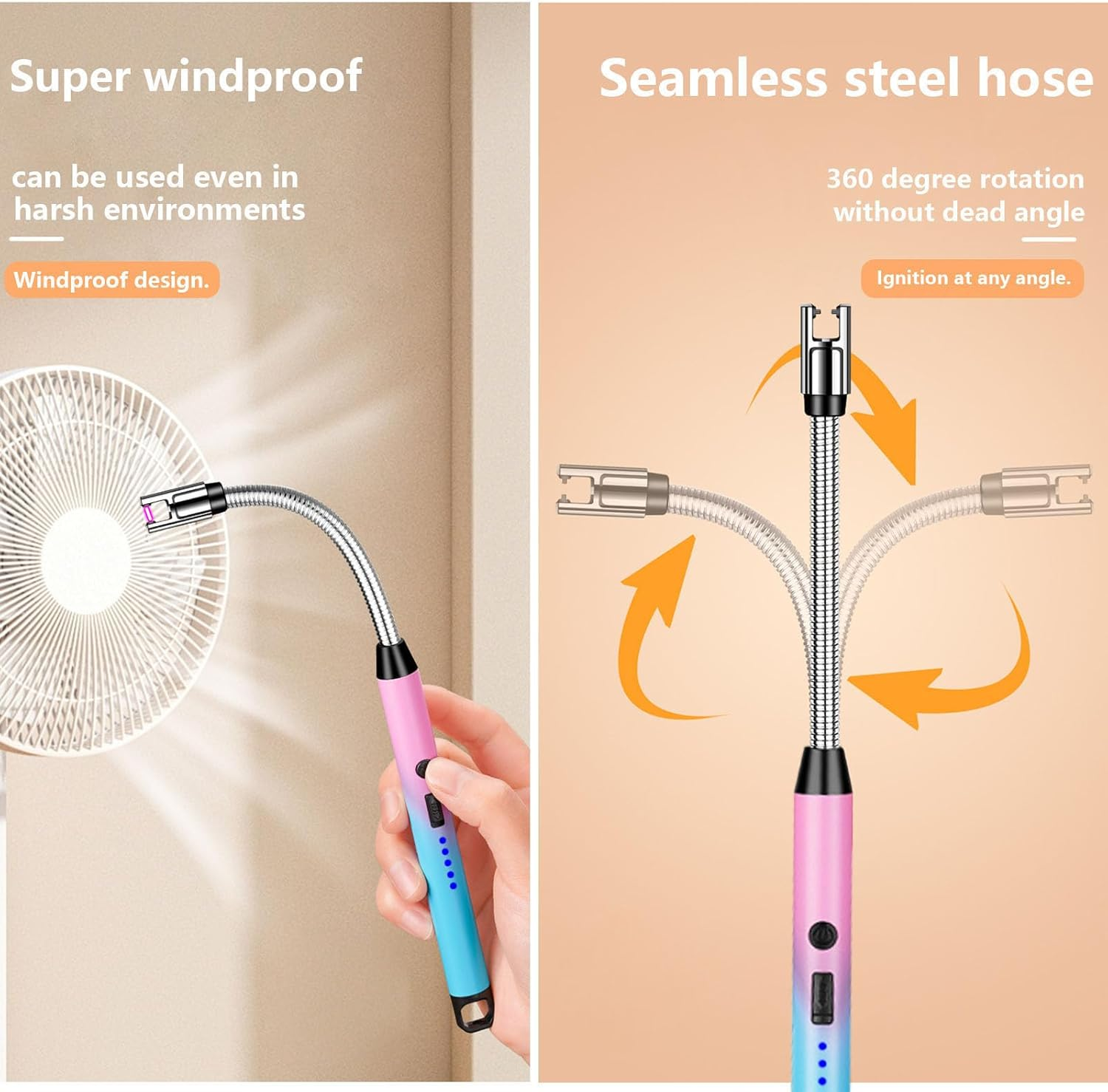 Electric Arc Lighter,Candle Lighter USB Rechargeable with 360&deg; Rotating Flexible Neck Flameless Windproof Lighters for Home Kitchen Cooking Outdoor BBQ Camping Stove (Pink Blue Gradient Color) image number 5