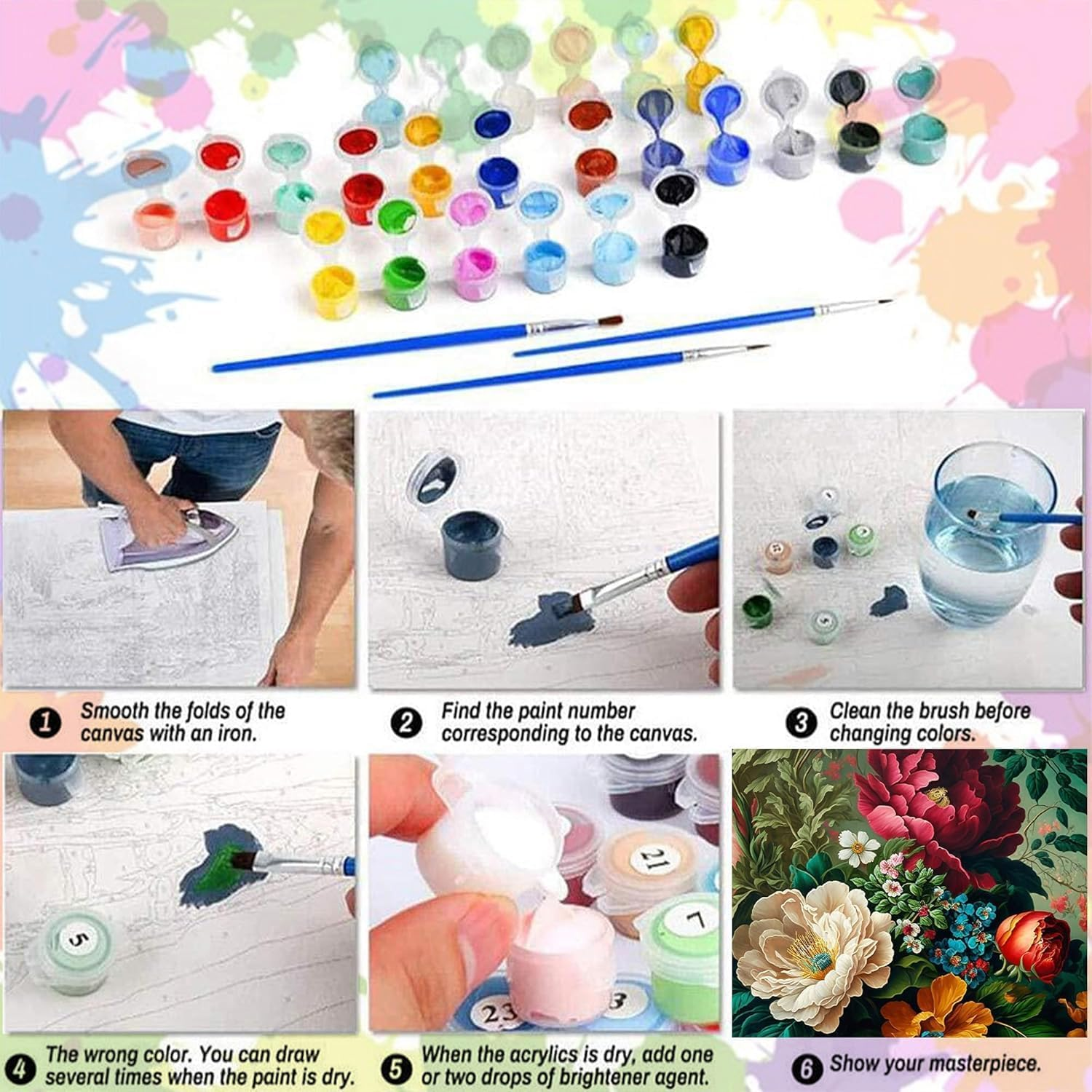 Paint by Number for Adults. DIY Acrylic Painting Kit for Adults Beginner Flowers &ndash; 16&rdquo; X 20&rdquo;With 3 Brushes and Bright Colors