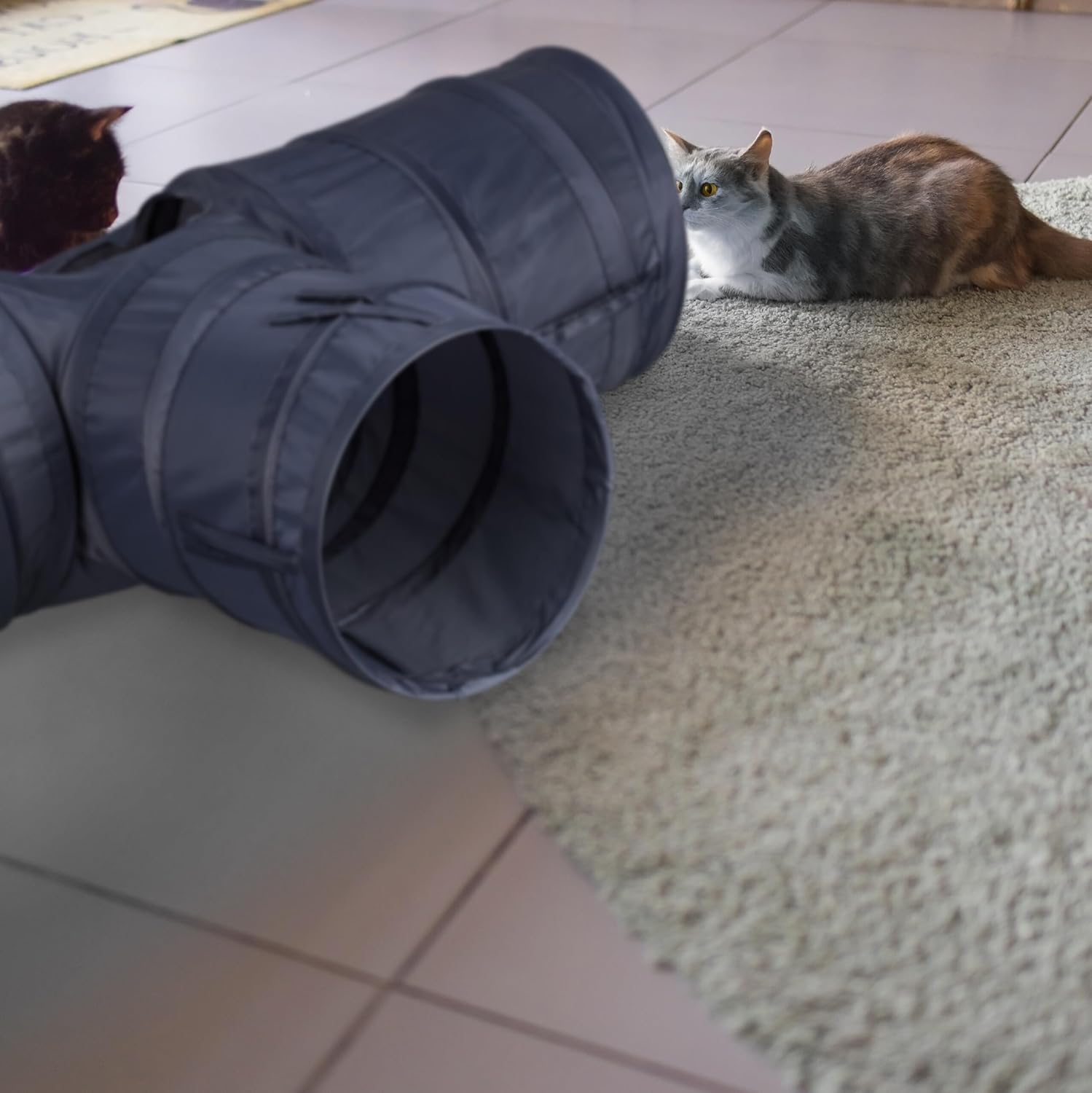 Relaxdays, Grey Cat Tunnel, Foldable Cat Tube, HBT: 25 X 86.5 X 53 Cm, Play Tunnel 3 Way, Polyester, Cat Roll image number 5