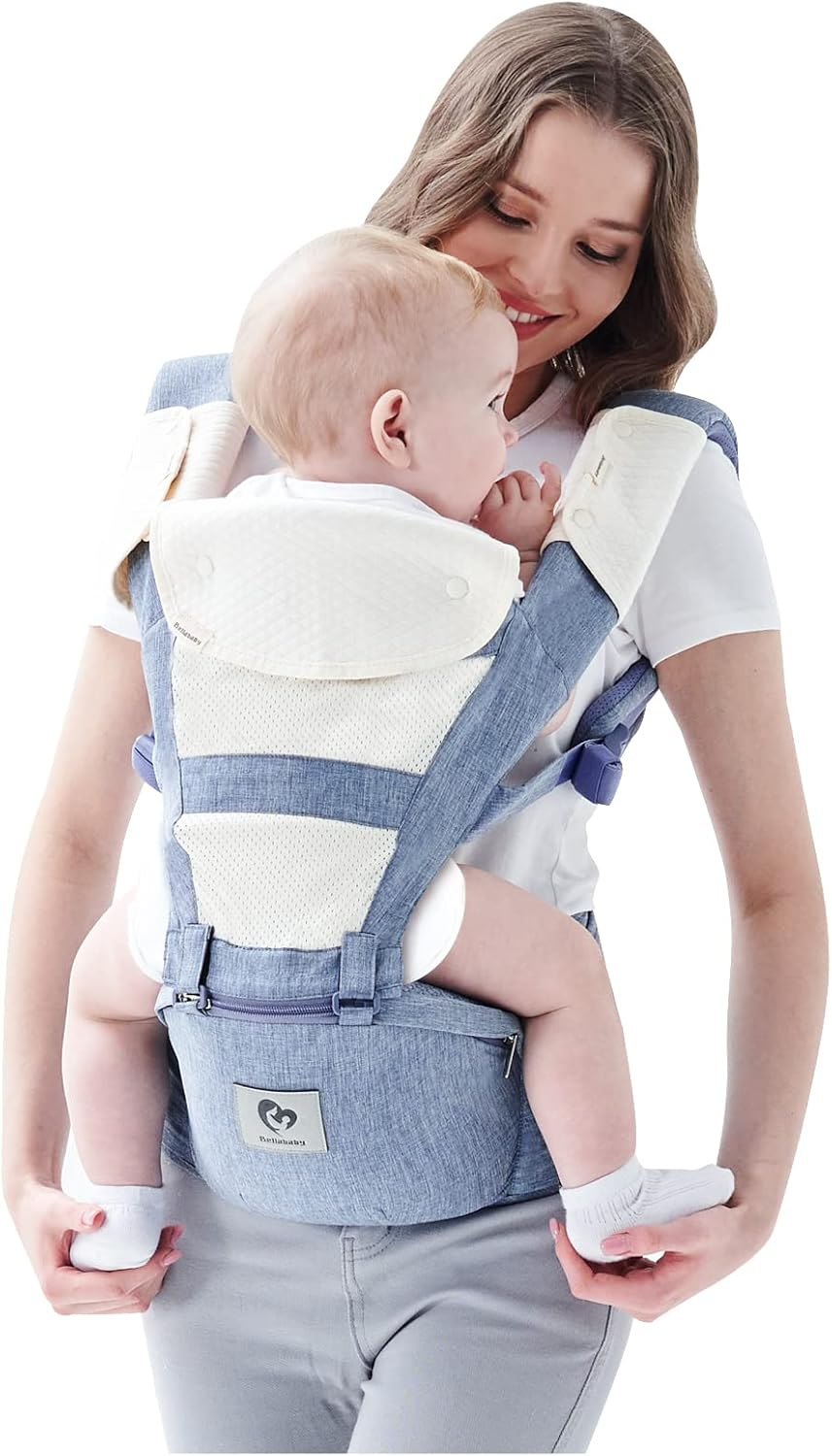 Baby Carrier, Bellababy Multifunction Baby Carrier Hip Seat (Ergonomic M Position) for 3-36 Month Baby, 6-In-1 Ways to Carry, All Seasons, Adjustable Size, Perfect for Shopping Travelling, Grey