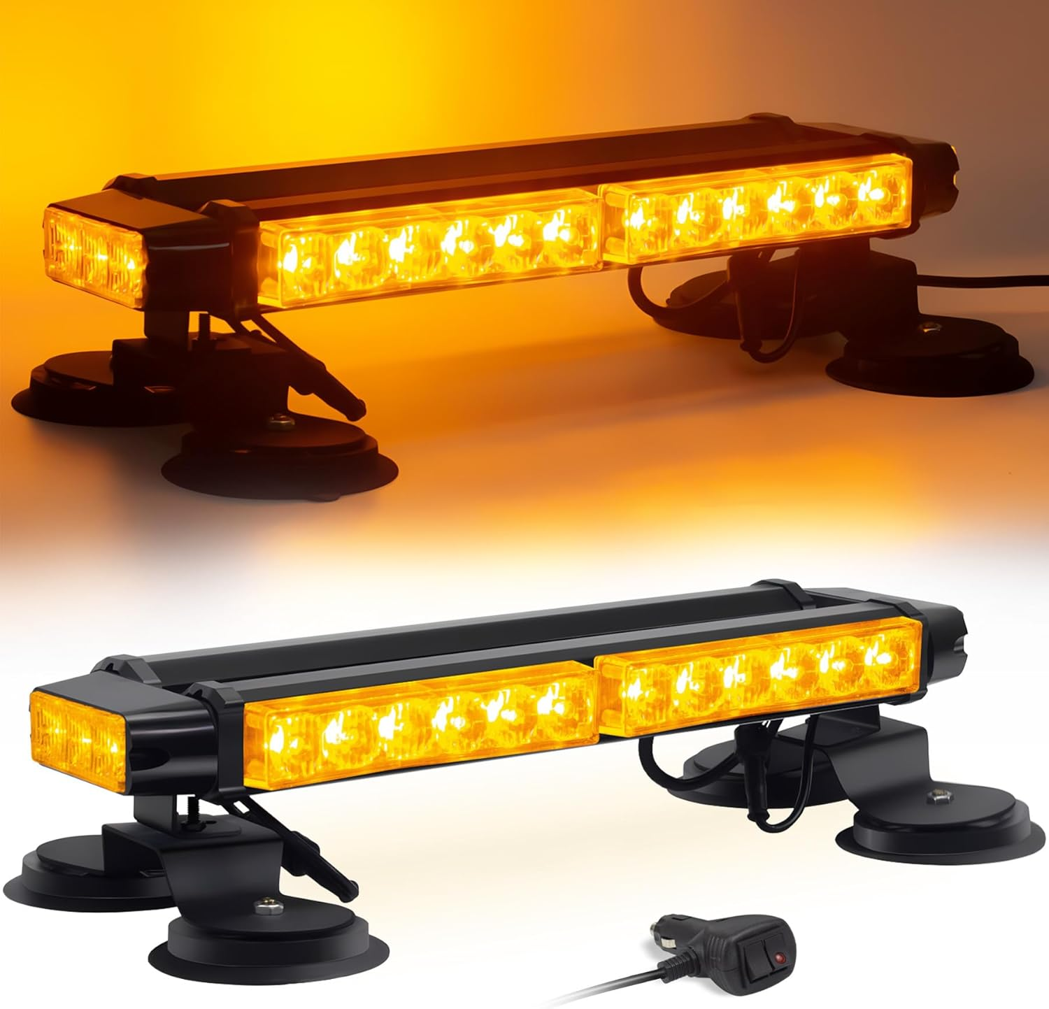 Esoldnic LED Strobe Flashing Light Bar, 30 Leds Double Side Amber Beracon Light Bar, Magnetic Emergency Hazard Flashing Beacon with Magnetic Mounts for Snow Plow Truck Construction Vehicle (12-24V) image number 4