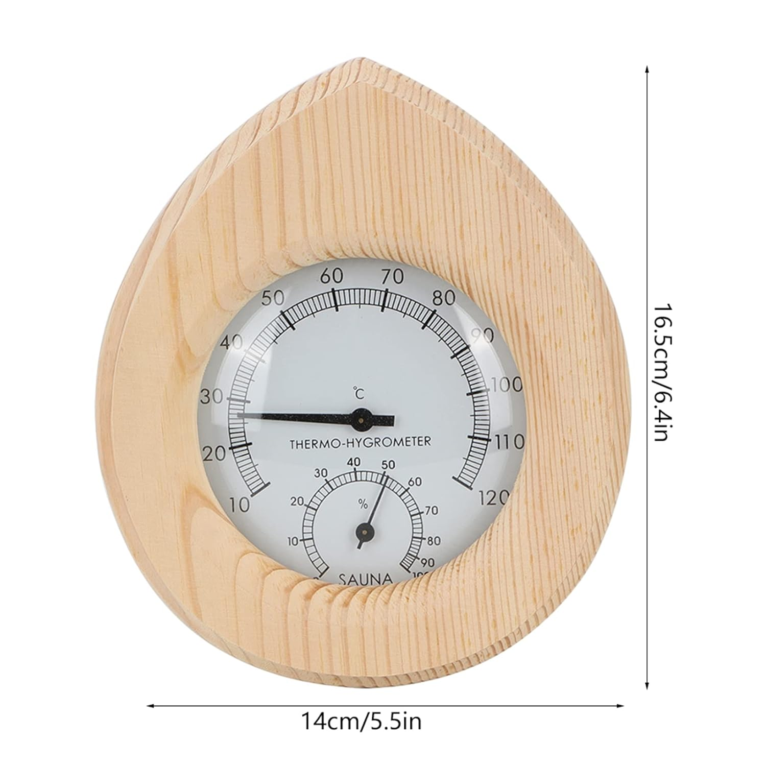 Changor Sauna Hygrometer Thermometer 2 in 1 Drop Shaped Design Handmade Wooden Thermo Hygrometer for Sauna Room Steam Room image number 5