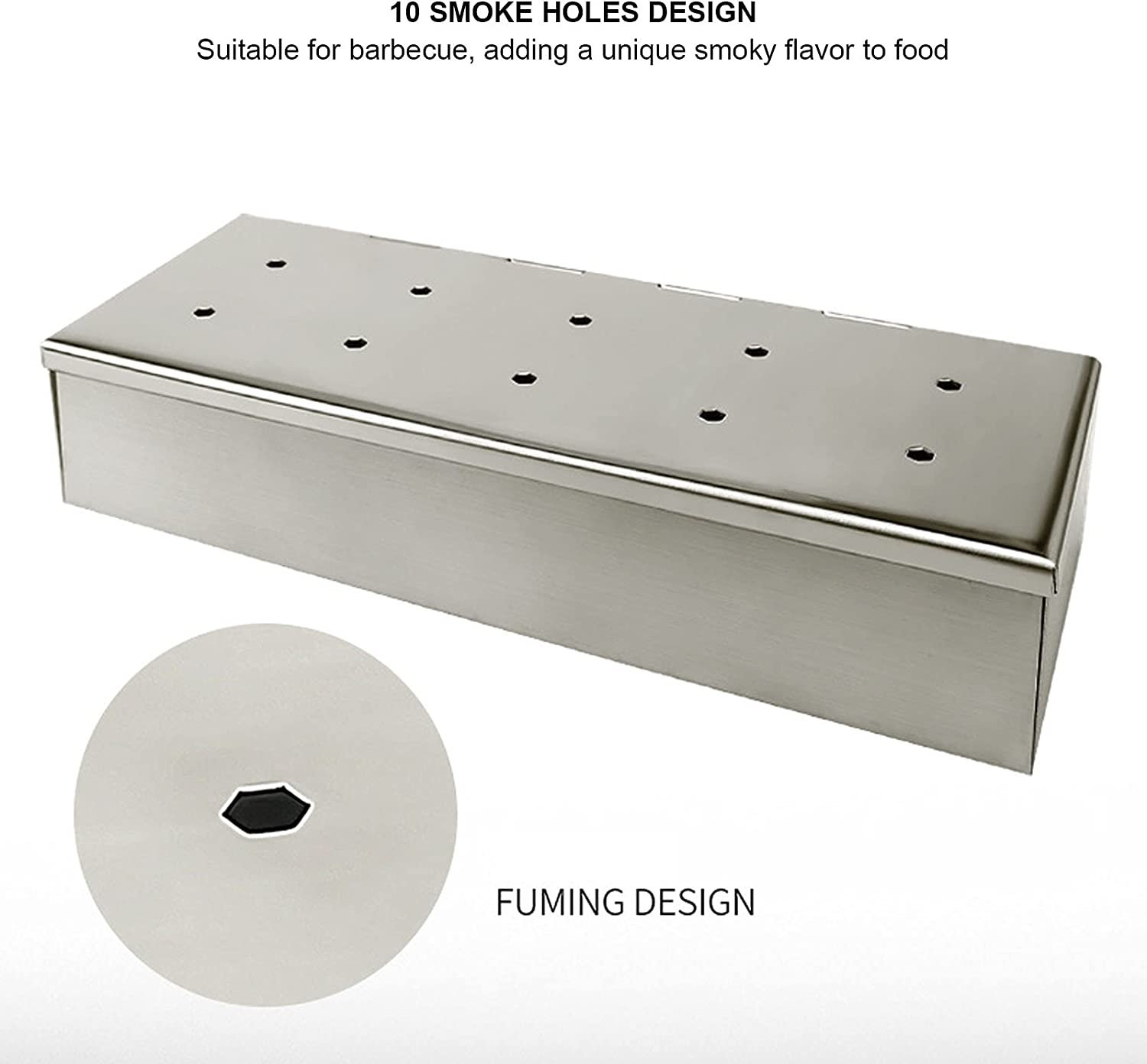 Cave Tools Grill Smoker Box Starter Kit for Wood Chips, 10‑Holes Stainless Steel Bucket Style with Hinged Lid, BBQ Grill and Smoker Accessories Smoker image number 6